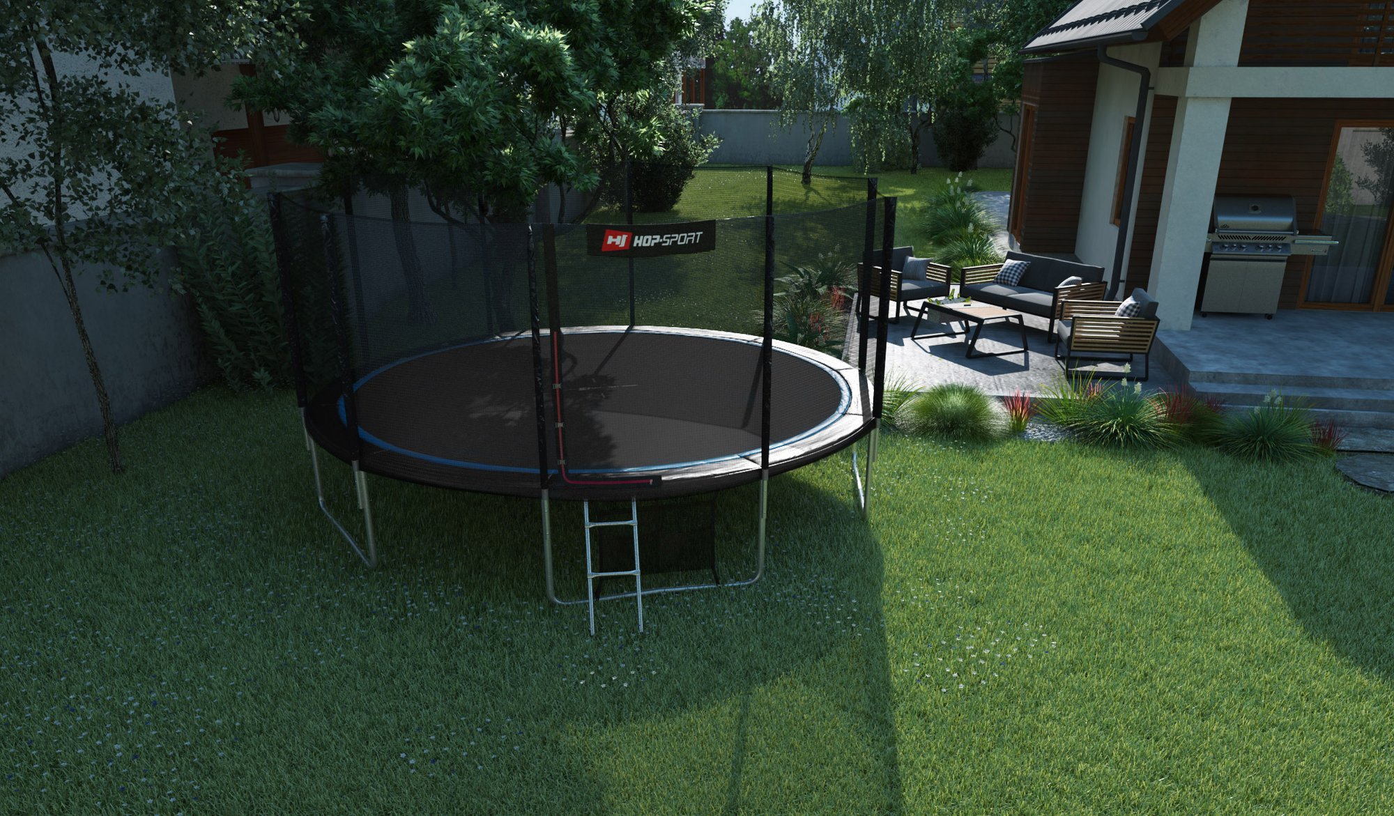 Buiten Trampoline 16 FT van Hop-Sport in de tuin