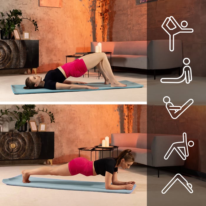 Vrouw in plankpositie op antislip NBR-fitnessmat van Hop-Sport