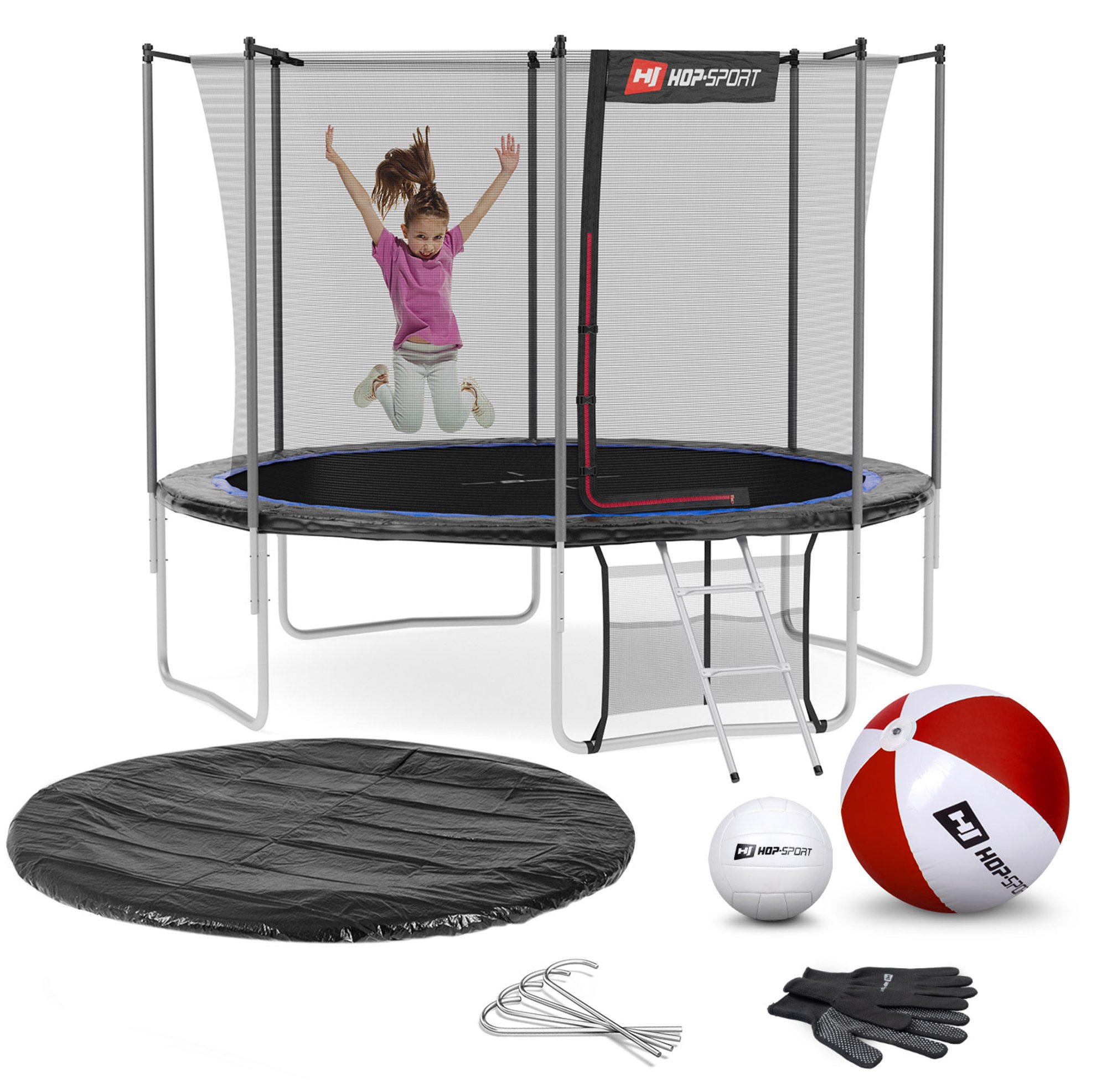 Leveringsomvang - alle onderdelen van de trampoline, accessoires met hoeveelheid