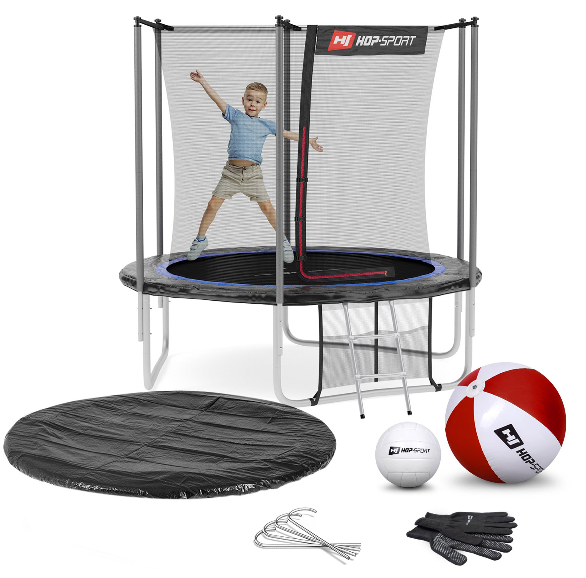 Leveringsomvang - alle onderdelen van de trampoline, accessoires met hoeveelheid
