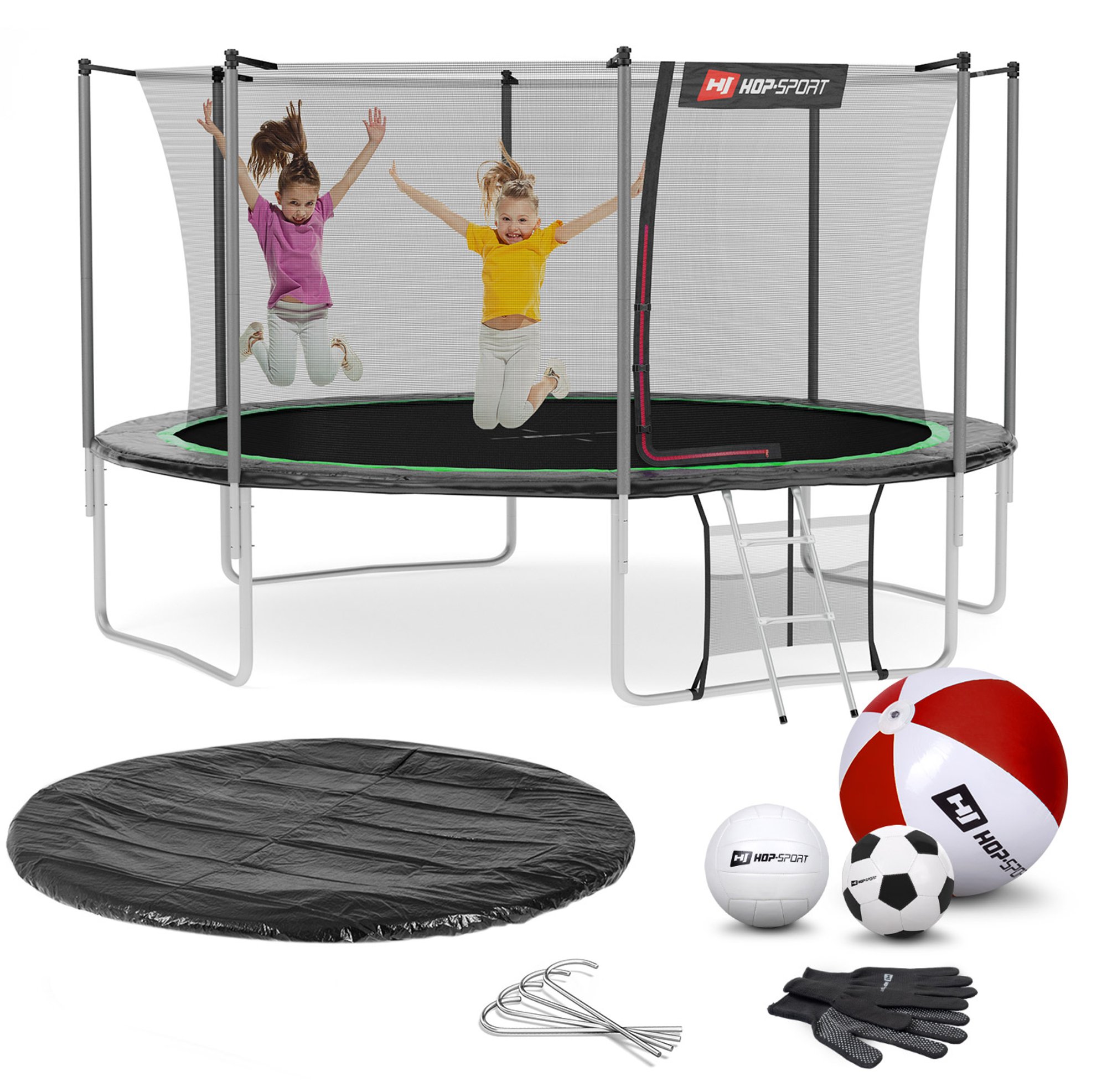 Leveringsomvang - alle onderdelen van de trampoline, accessoires met hoeveelheid