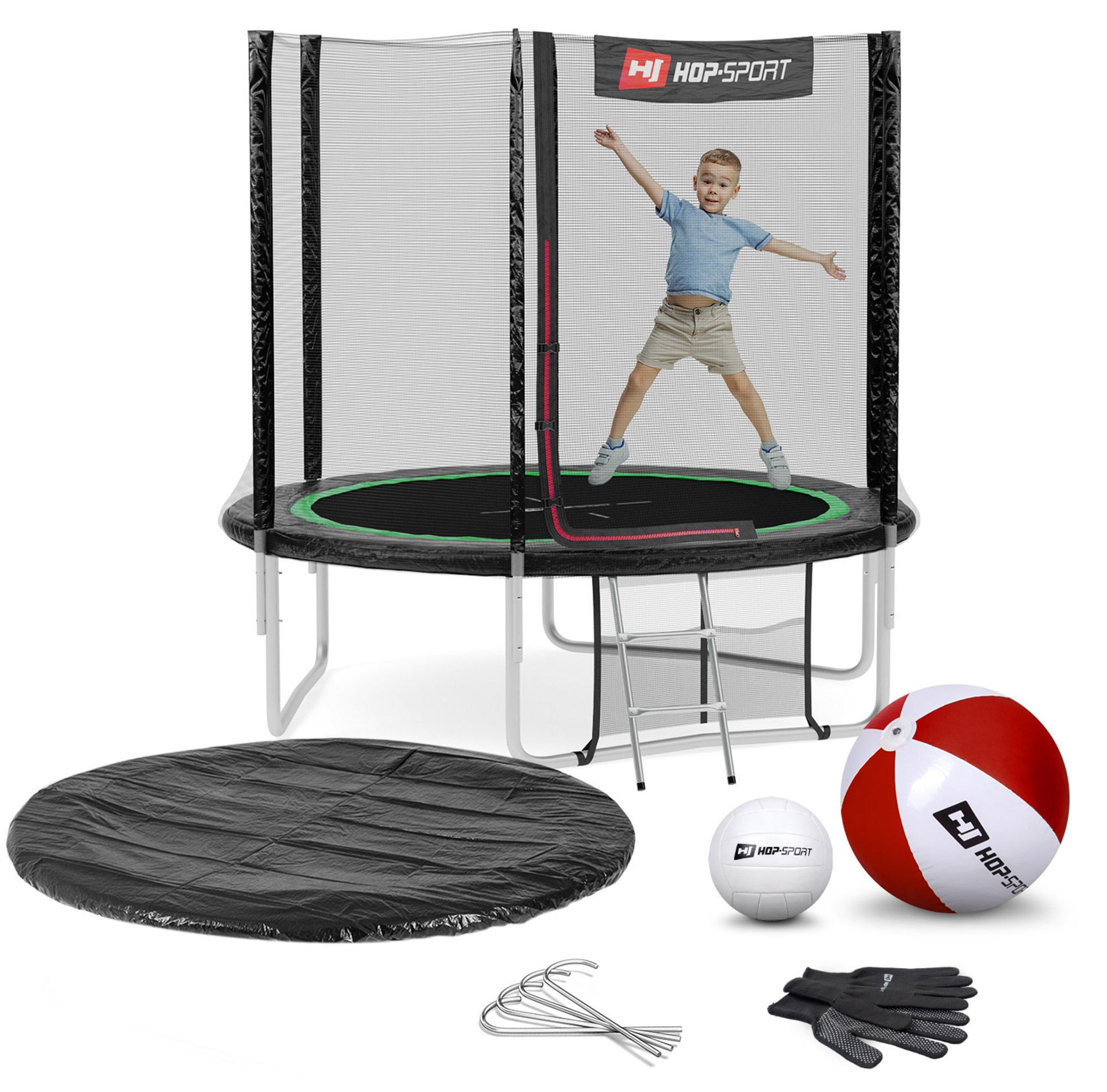 Leveringsomvang - alle onderdelen van de trampoline, accessoires met hoeveelheid 