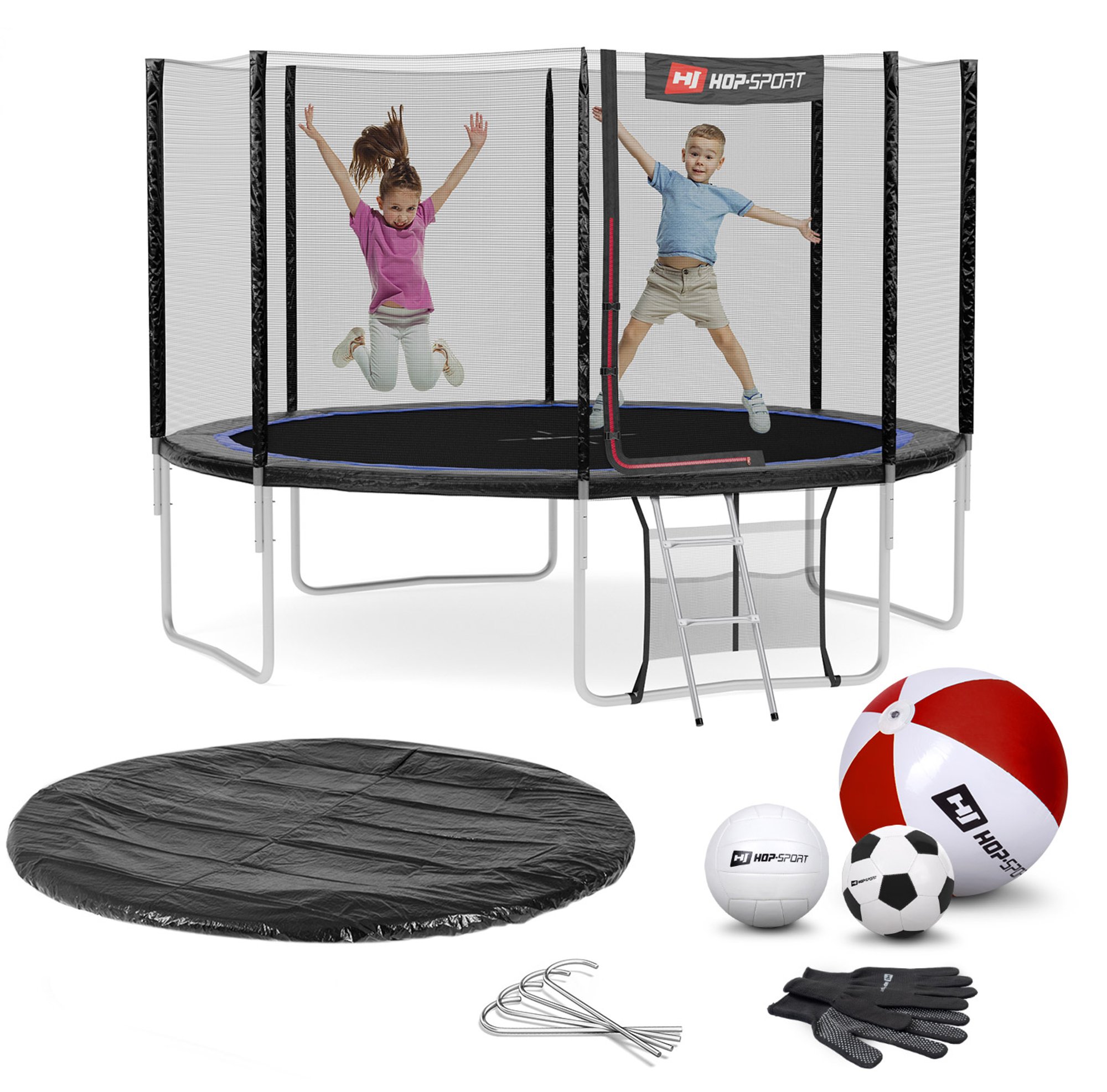 Leveringsomvang - alle onderdelen van de trampoline, accessoires met hoeveelheid