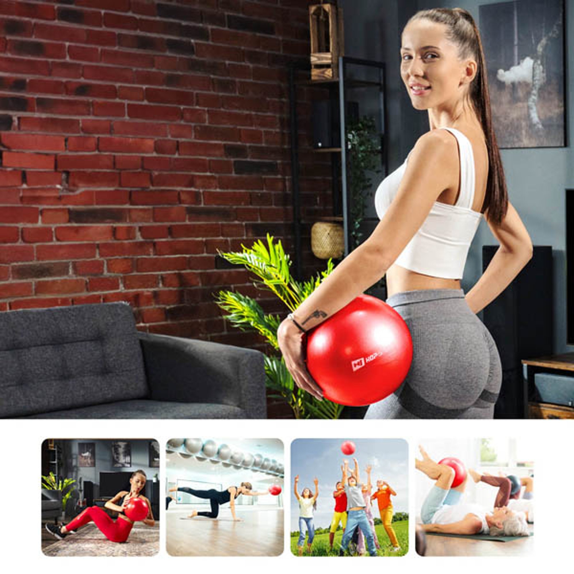Verschillende sportactiviteiten met Pilatesbal rood