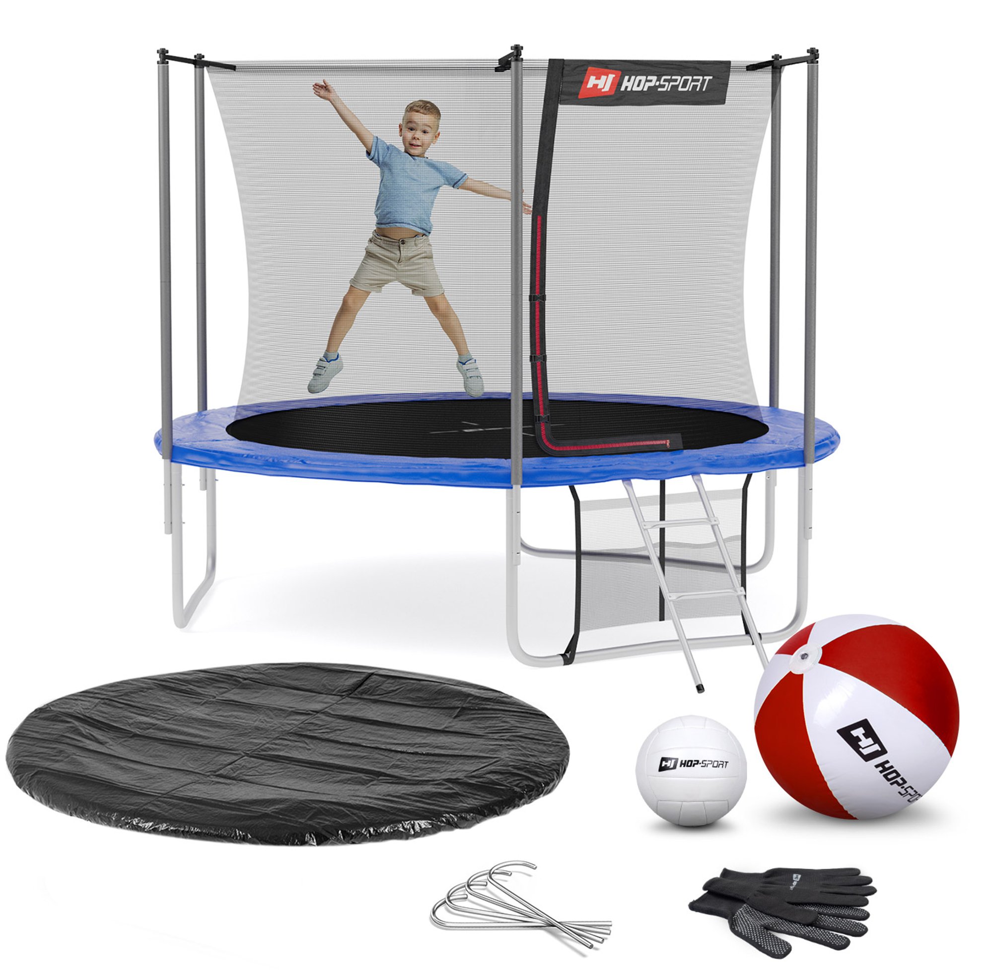 Leveringsomvang - alle onderdelen van de trampoline, accessoires met hoeveelheid