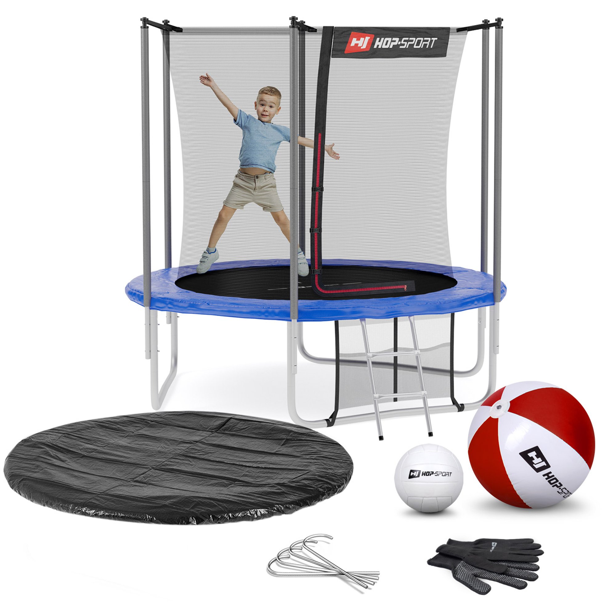 Leveringsomvang - alle onderdelen van de trampoline, accessoires met hoeveelheid