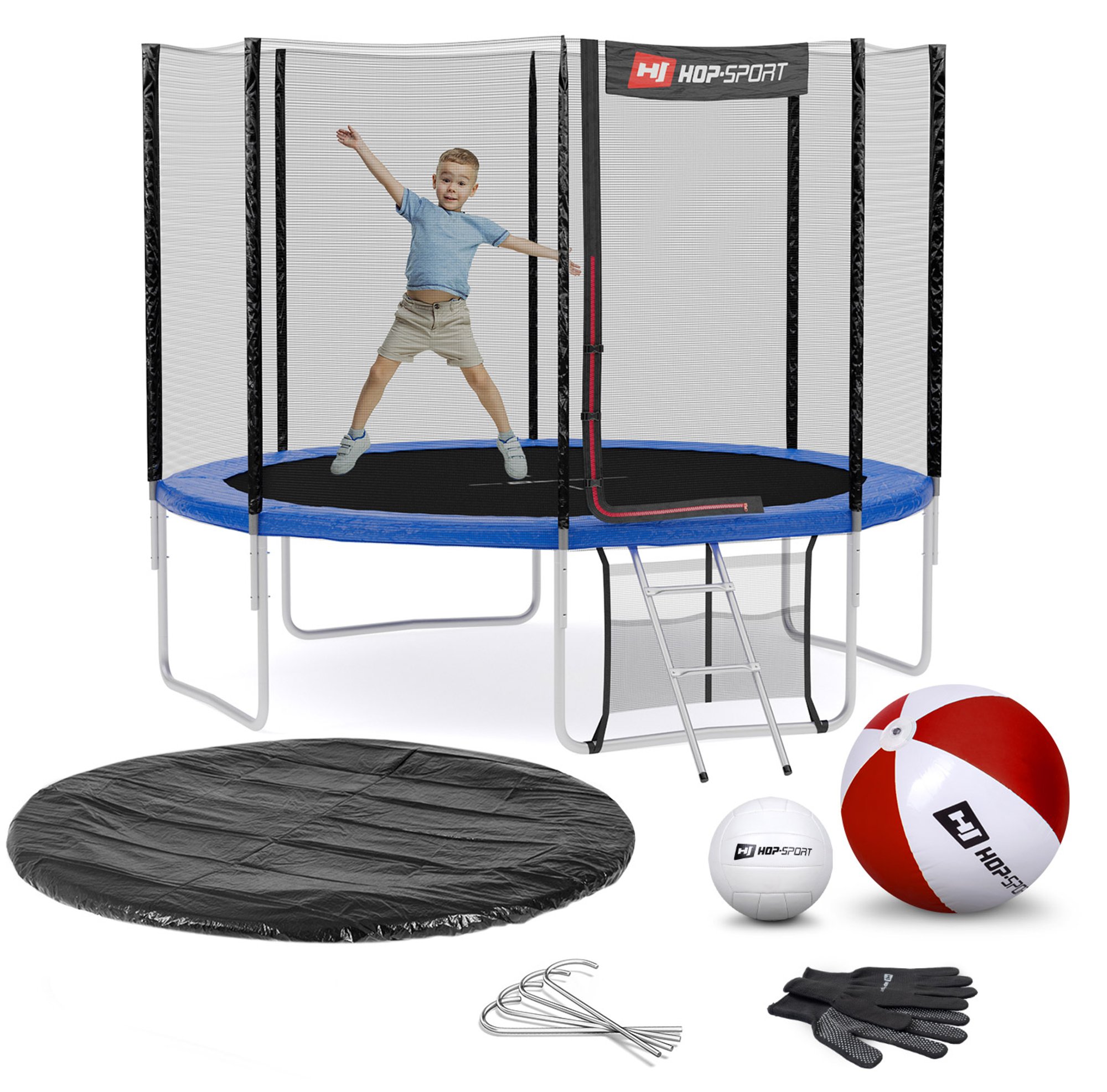 Leveringsomvang - alle onderdelen van de trampoline, accessoires met hoeveelheid