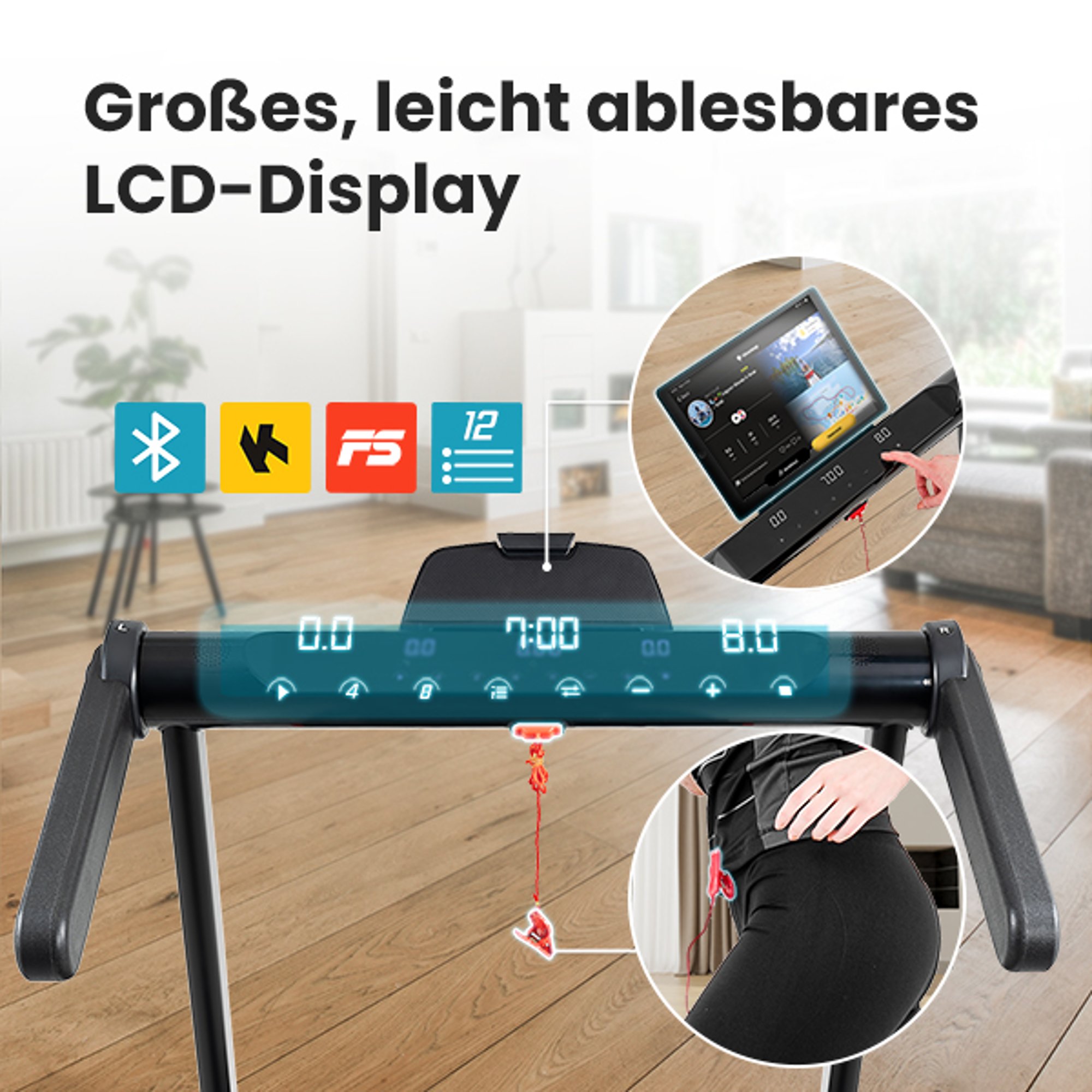 Multifunctioneel display op de loopband HS-900LB Clip - toont de belangrijkste parameters 