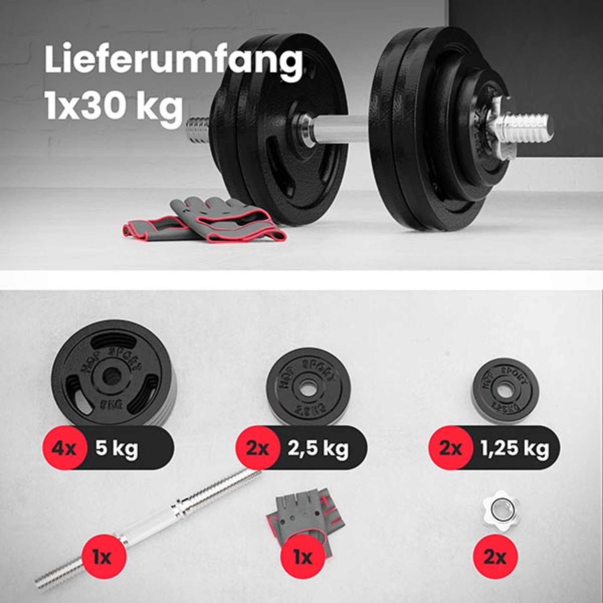 Inhoud van de set 1 x 30 kg