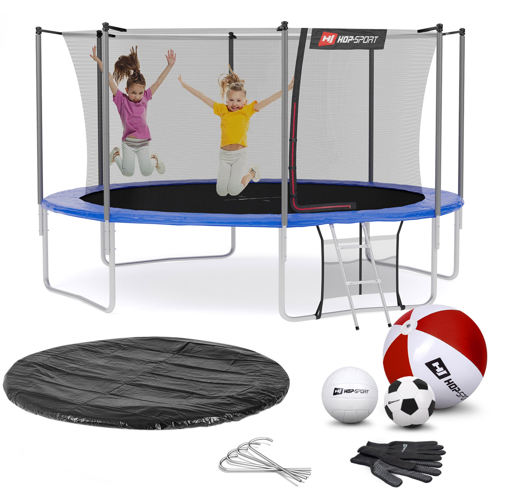 Leveringsomvang - alle onderdelen van de trampoline, accessoires met hoeveelheid