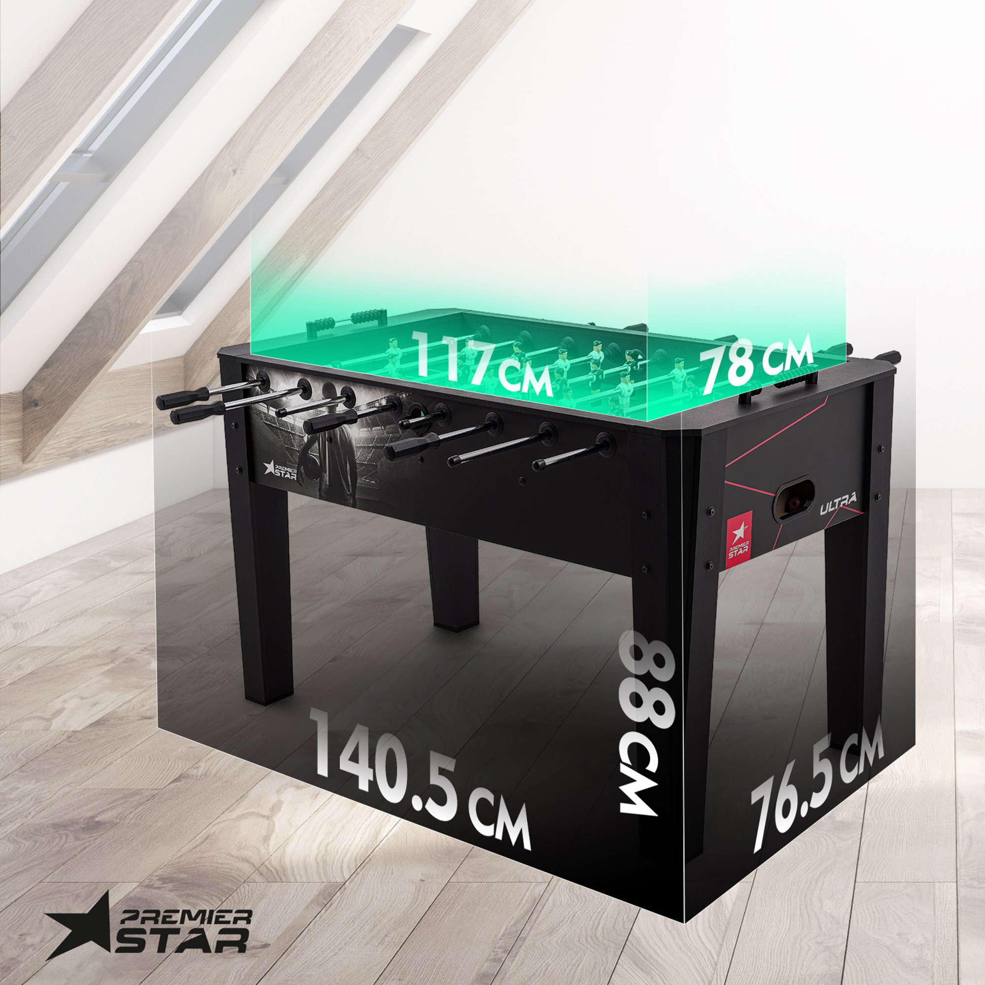 Tafelvoetbaltafel Ultra van Hop-Sport Afmetingen en technische gegevens