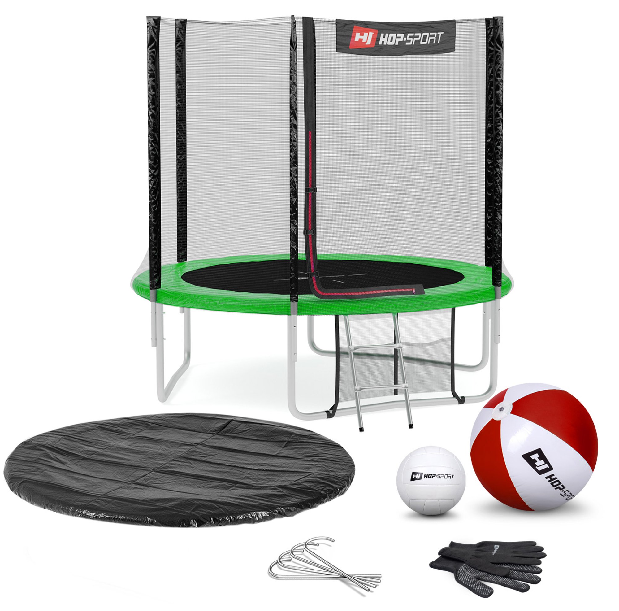 Leveringsomvang - alle onderdelen van de trampoline, accessoires met hoeveelheid