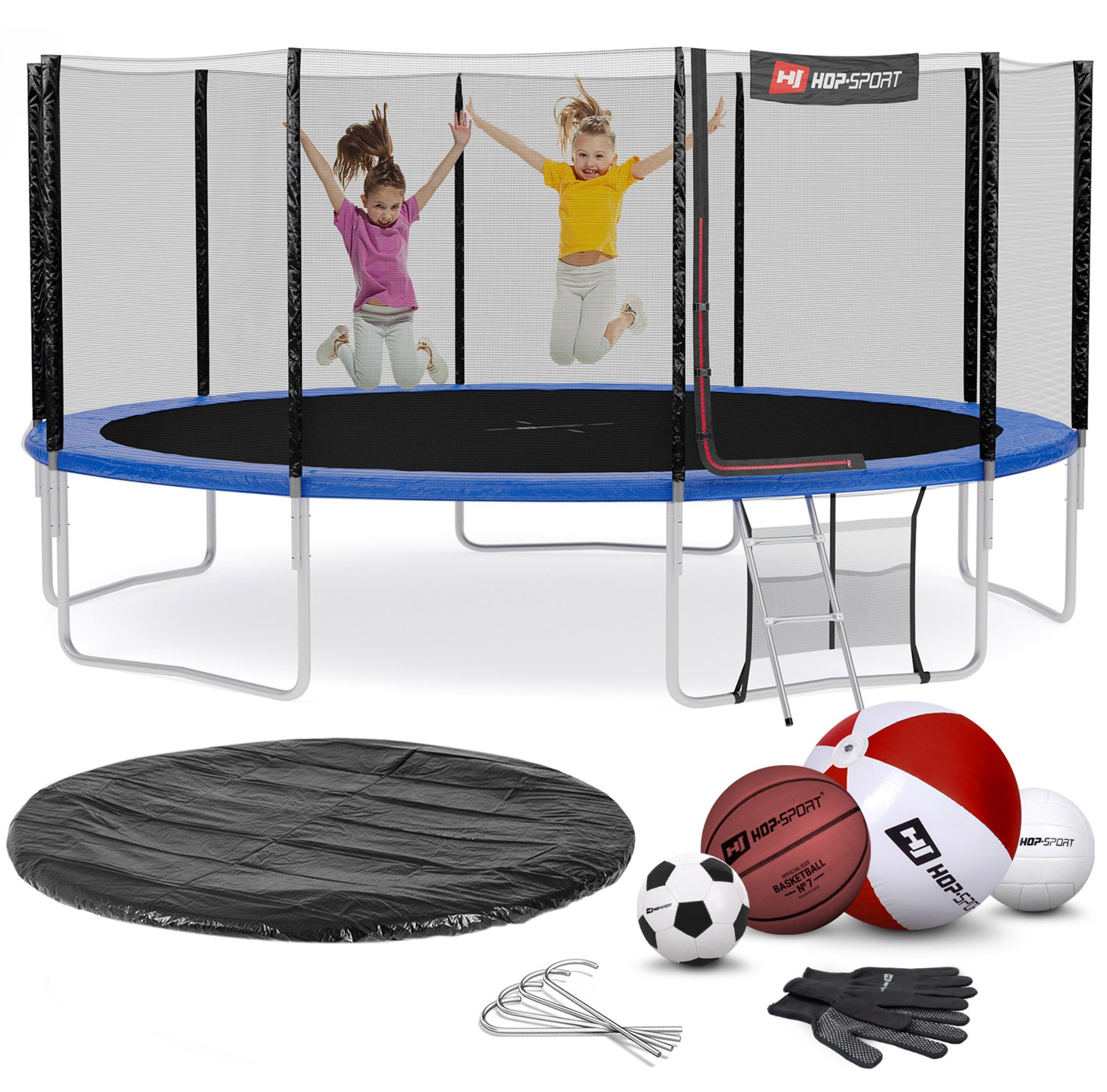 Leveringsomvang - alle onderdelen van de trampoline, accessoires met hoeveelheid