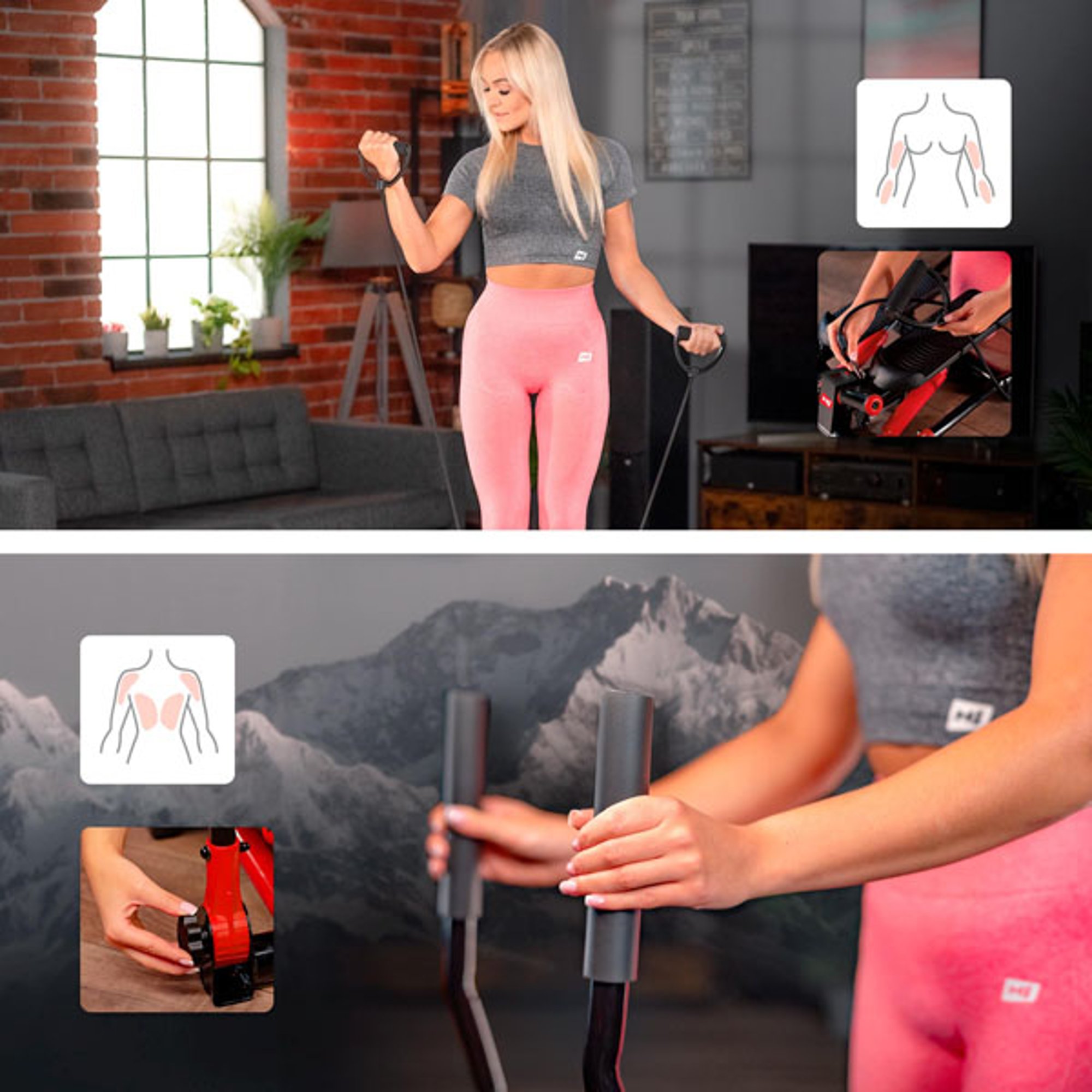 Stepper 045S Stepper met twee handgrepen, die arm- en borstspieren tijdens de training activeren