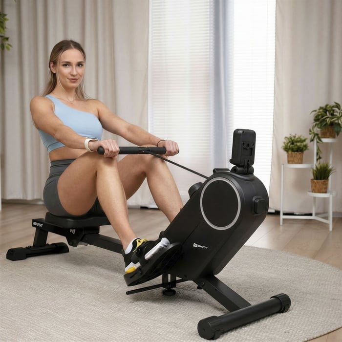Comfortabele roeihouding op de Creek fitness roeitrainer