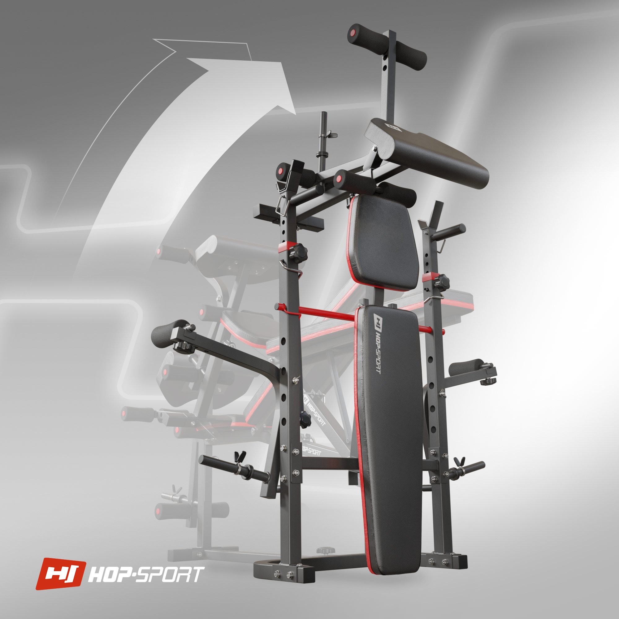 Opvouwfunctie van de Halterbank HS-1065 met Lat Pulldown Toren