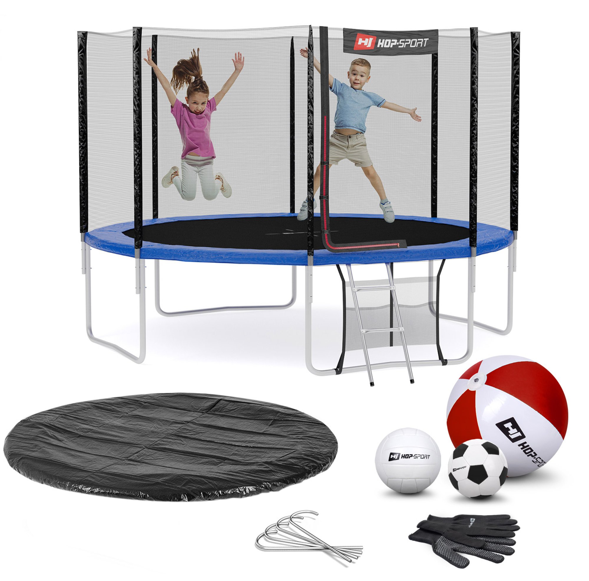 Leveringsomvang - alle onderdelen van de trampoline, accessoires met hoeveelheid