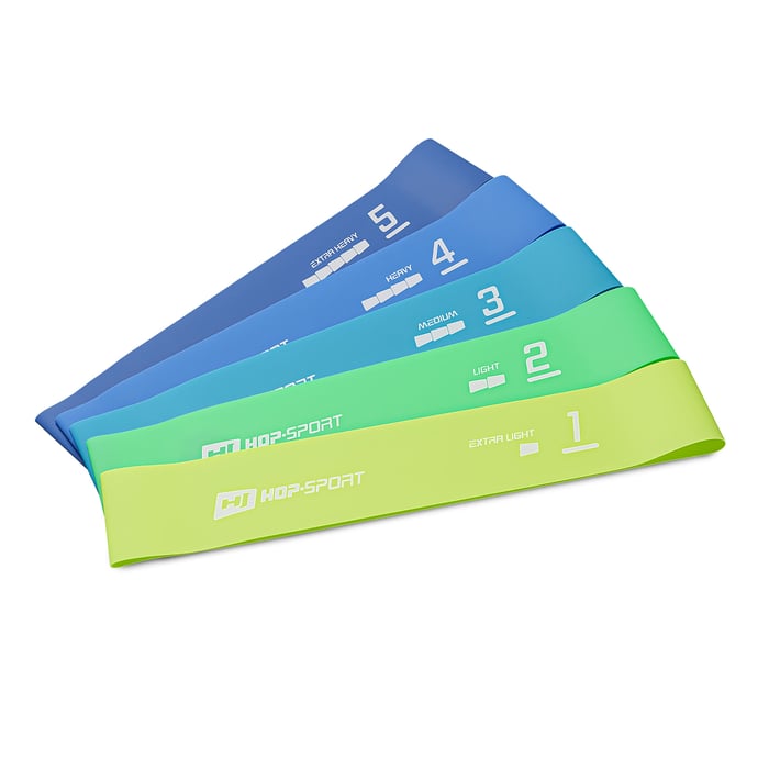 Fitnessbanden in verschillende kleuren en weerstandsniveau