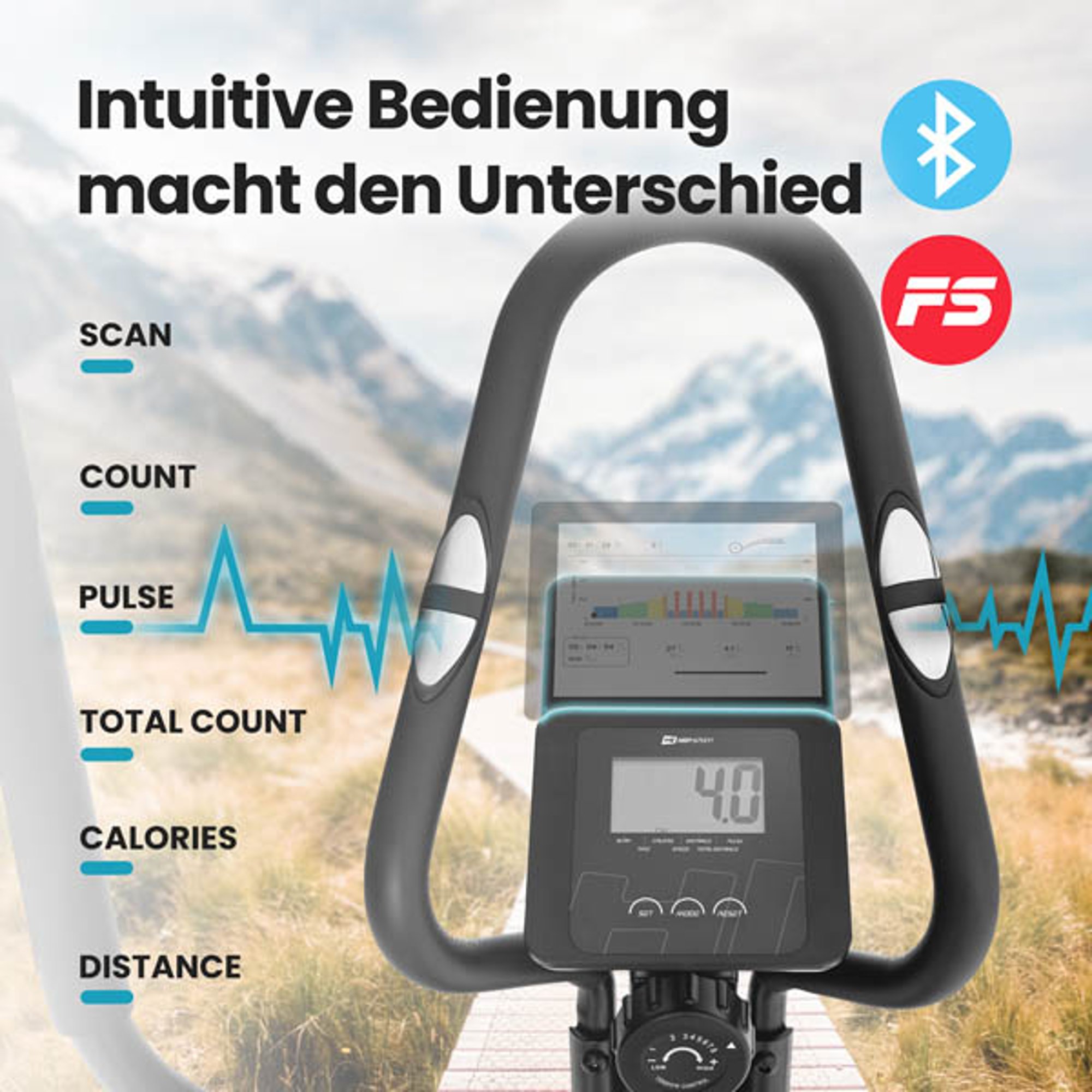 Trainingscomputer met de trainingsparameters en tablethouder