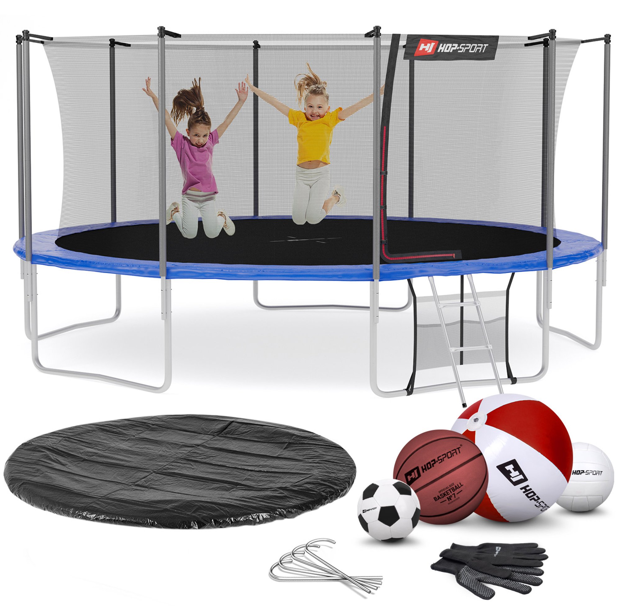 Leveringsomvang - alle onderdelen van de trampoline, accessoires met hoeveelheid