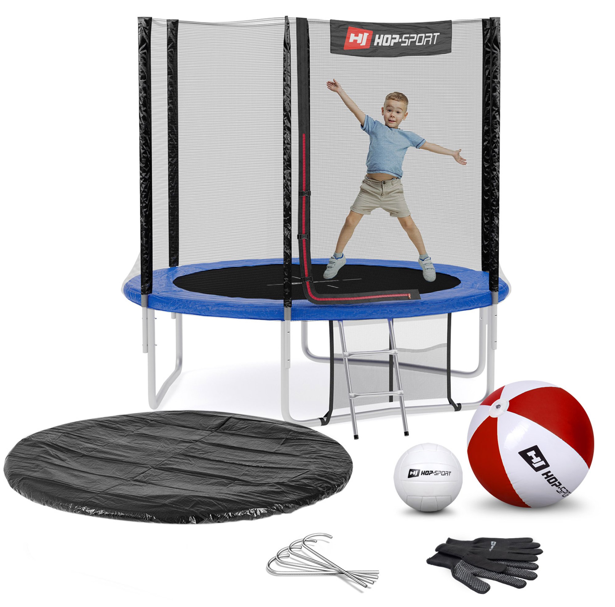 Leveringsomvang - alle onderdelen van de trampoline, accessoires met hoeveelheid