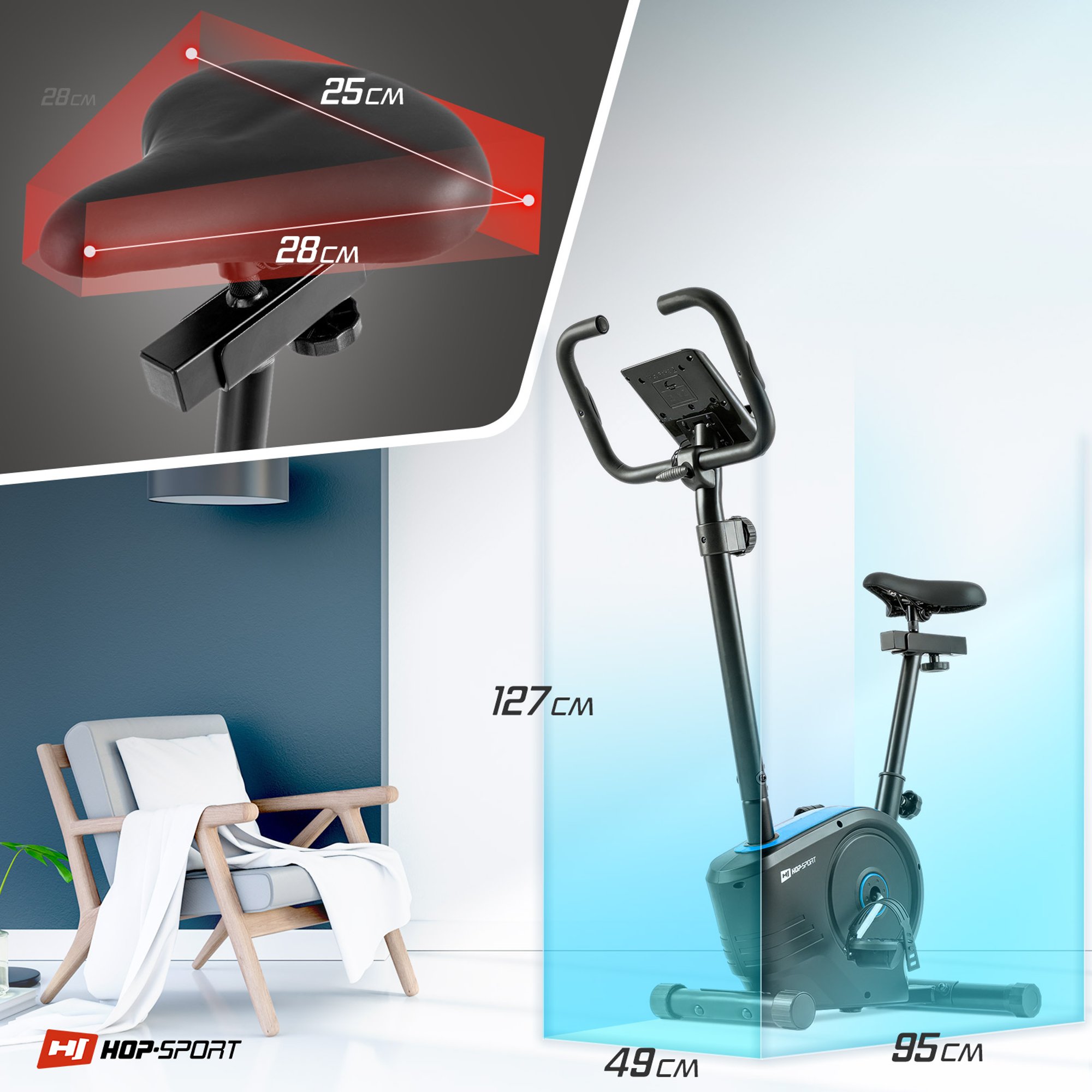 Compacte afmetingen van de Hometrainer HS-2050H Sonic