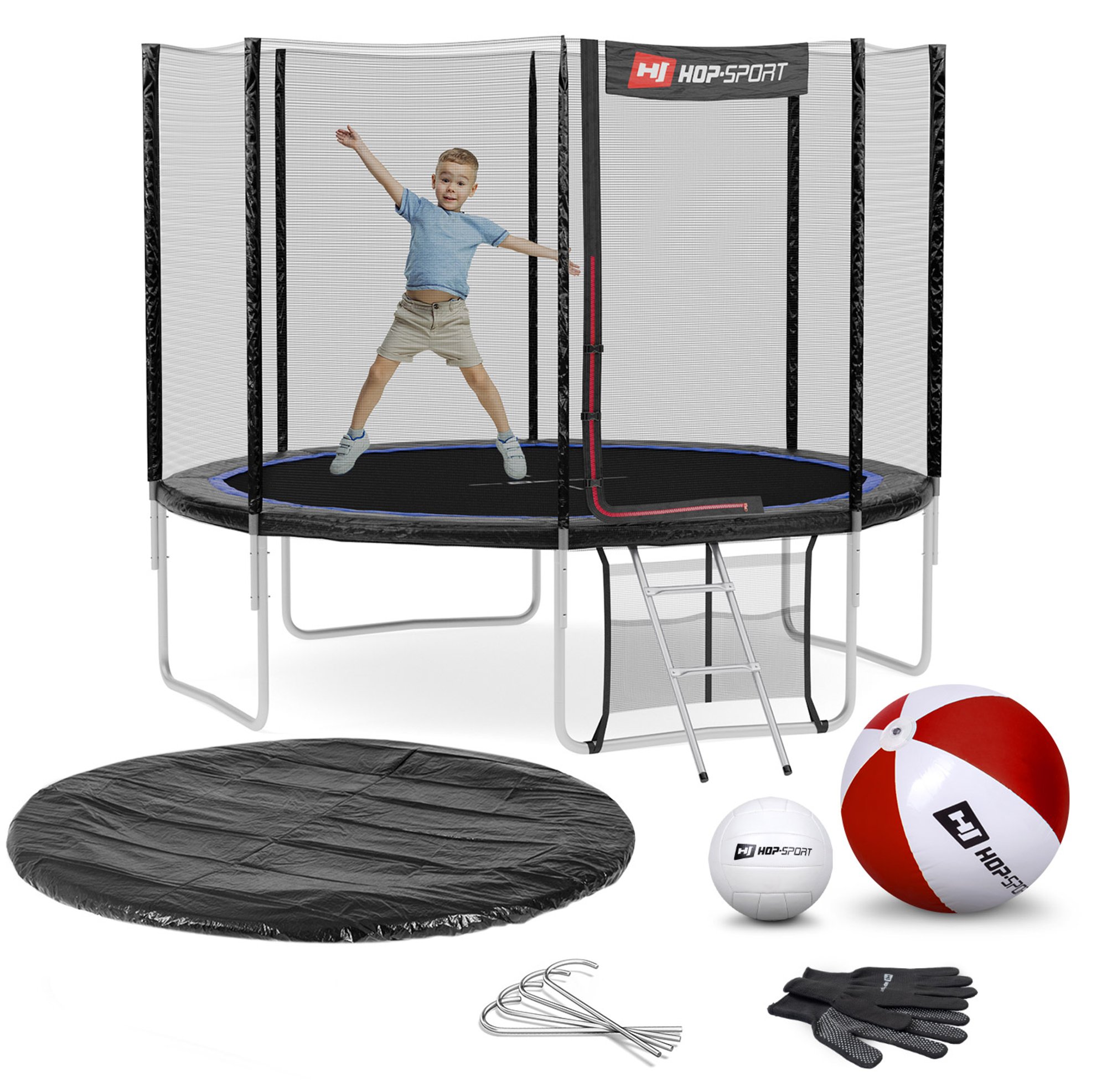 Leveringsomvang - alle onderdelen van de trampoline, accessoires met hoeveelheid
