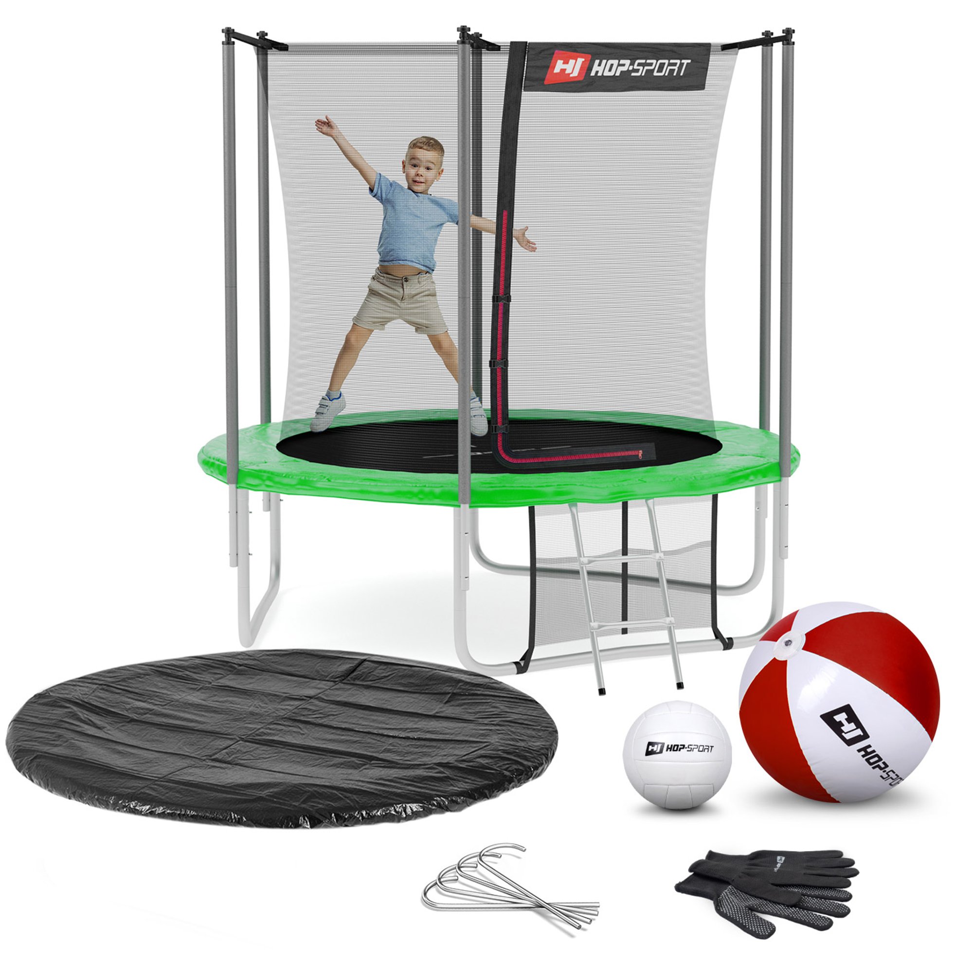 Leveringsomvang - alle onderdelen van de trampoline, accessoires met hoeveelheid