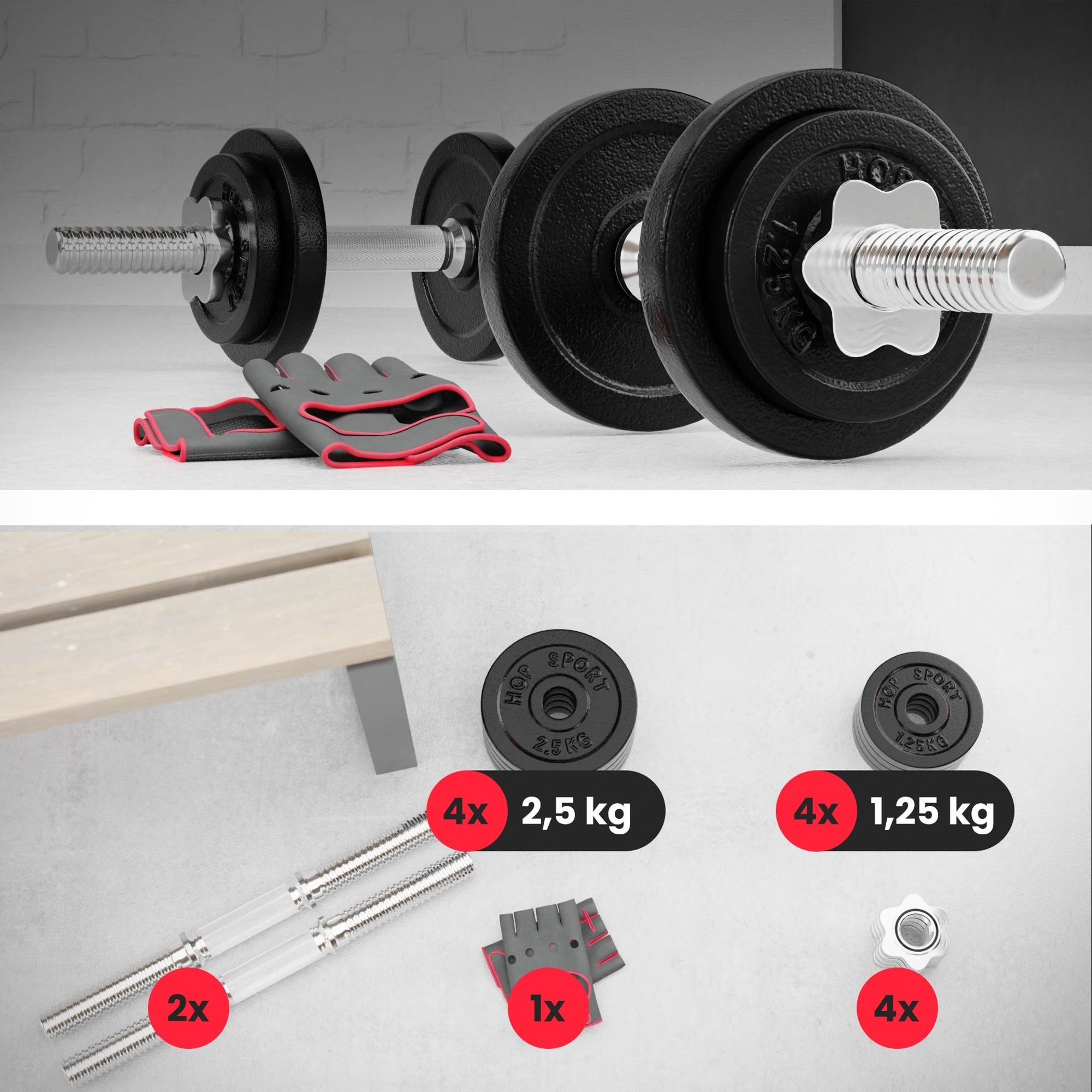 Inhoud van het set 2 x 15 kg