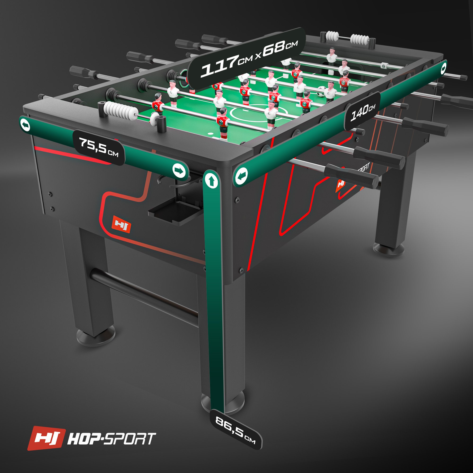 Technische gegevens en afmetingen - Tafelvoetbal Evolution van Hop-Sport