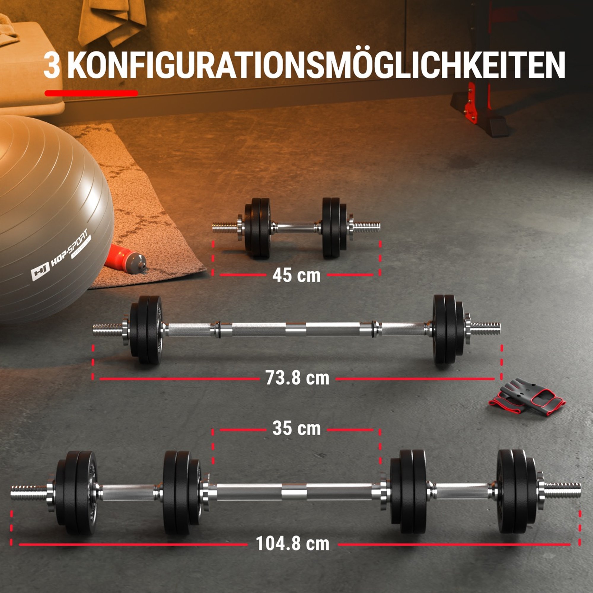 verschillende Configuratiemogelijkheden 2x15 kg