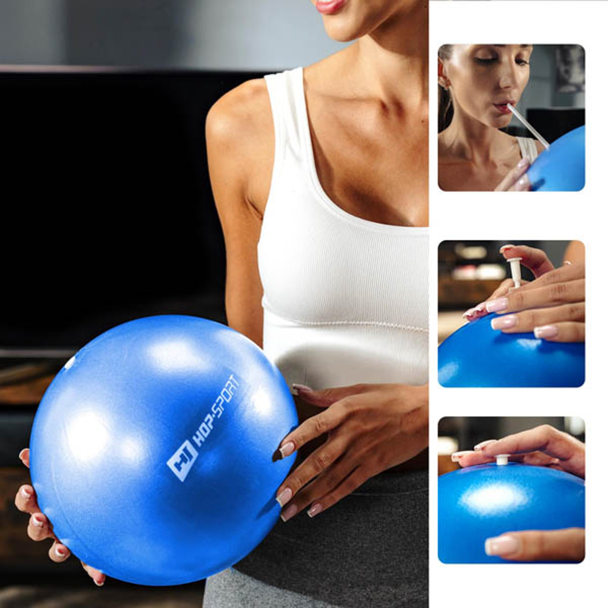 Opblazen van de Pilatesbal blauw