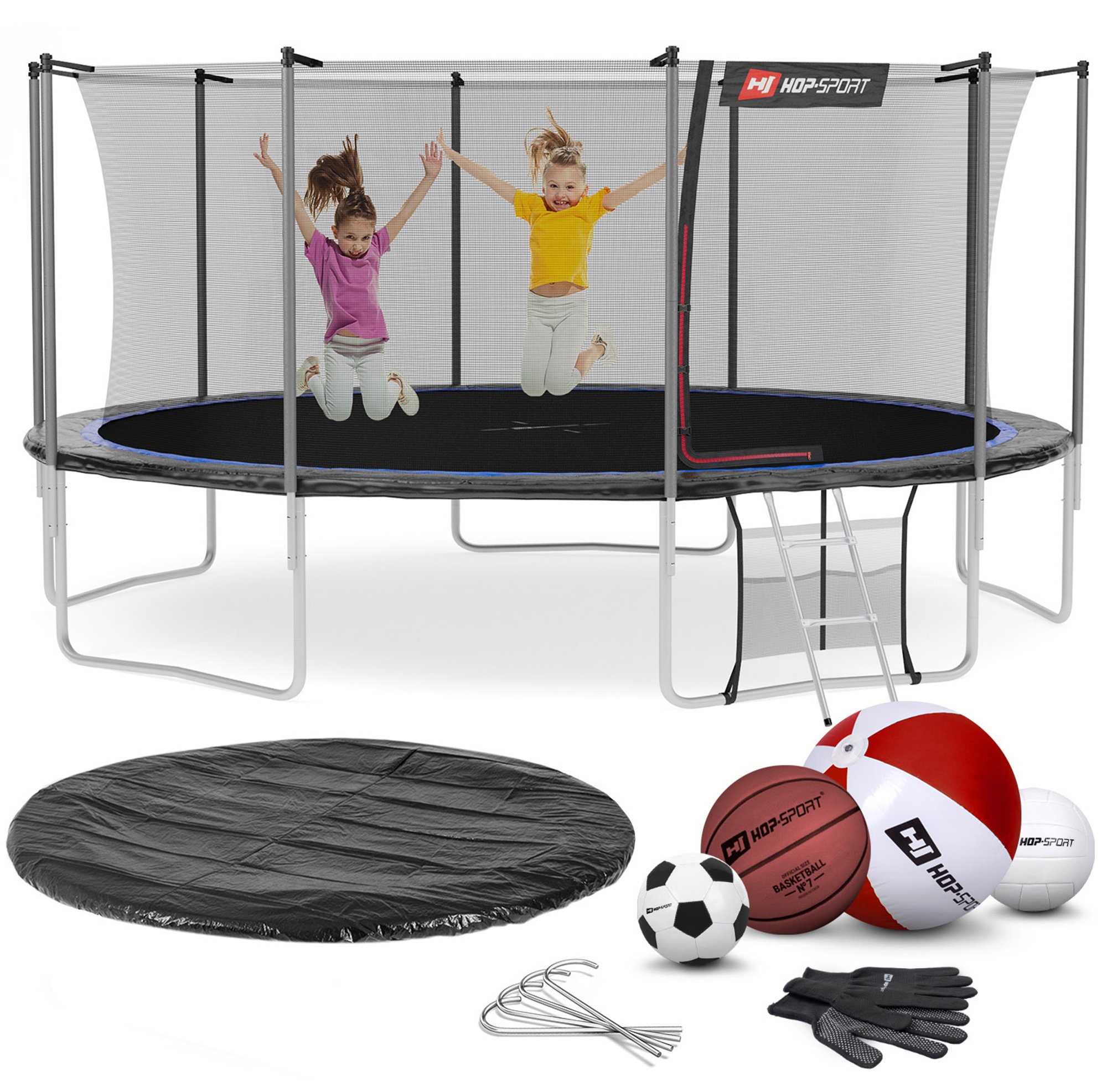 Leveringsomvang - alle onderdelen van de trampoline, accessoires met hoeveelheid