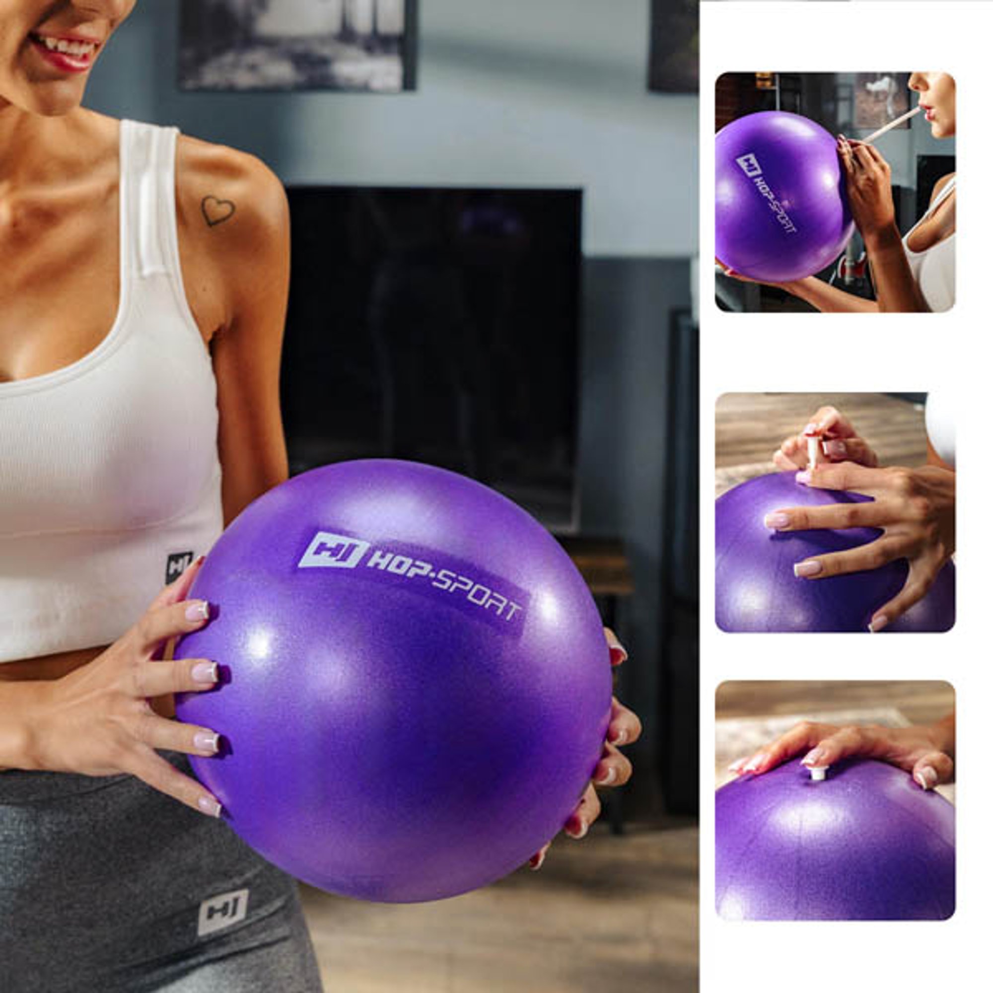 Opblazen van de Pilatesbal paars