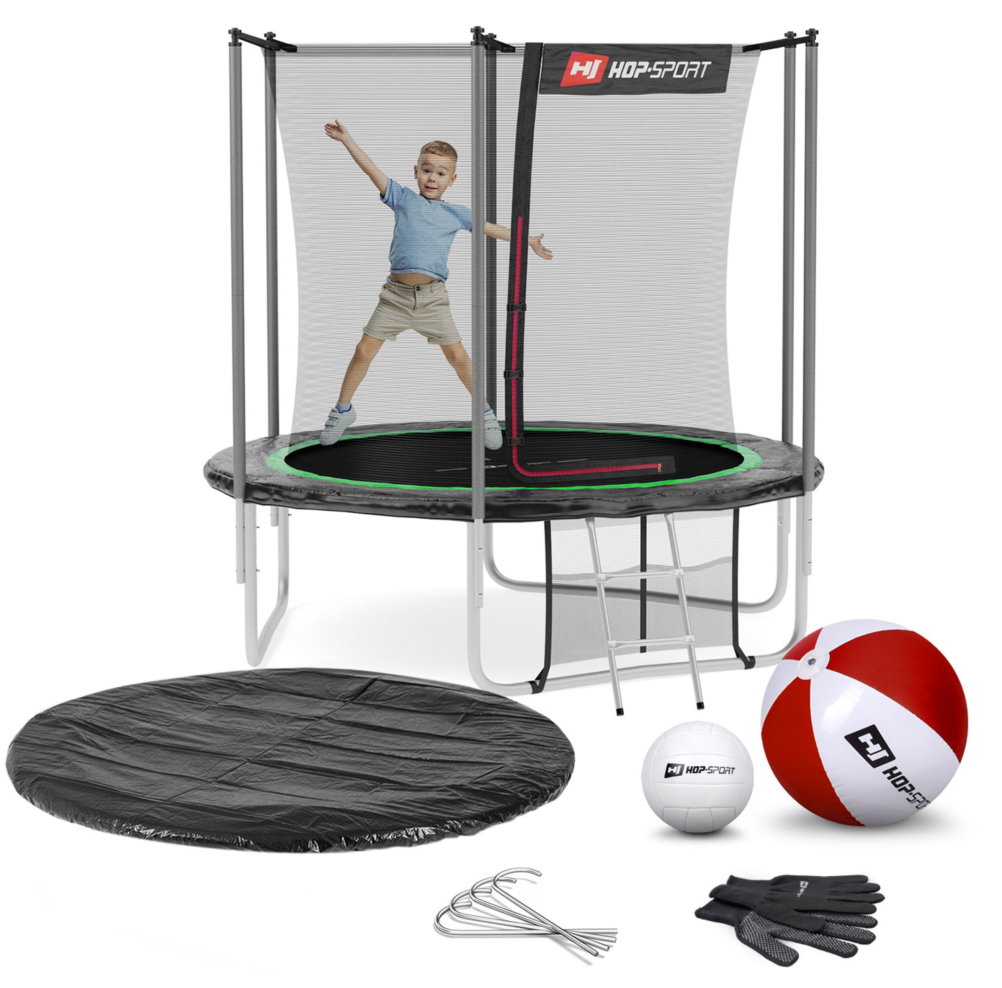 Leveringsomvang - alle onderdelen van de trampoline, accessoires met hoeveelheid
