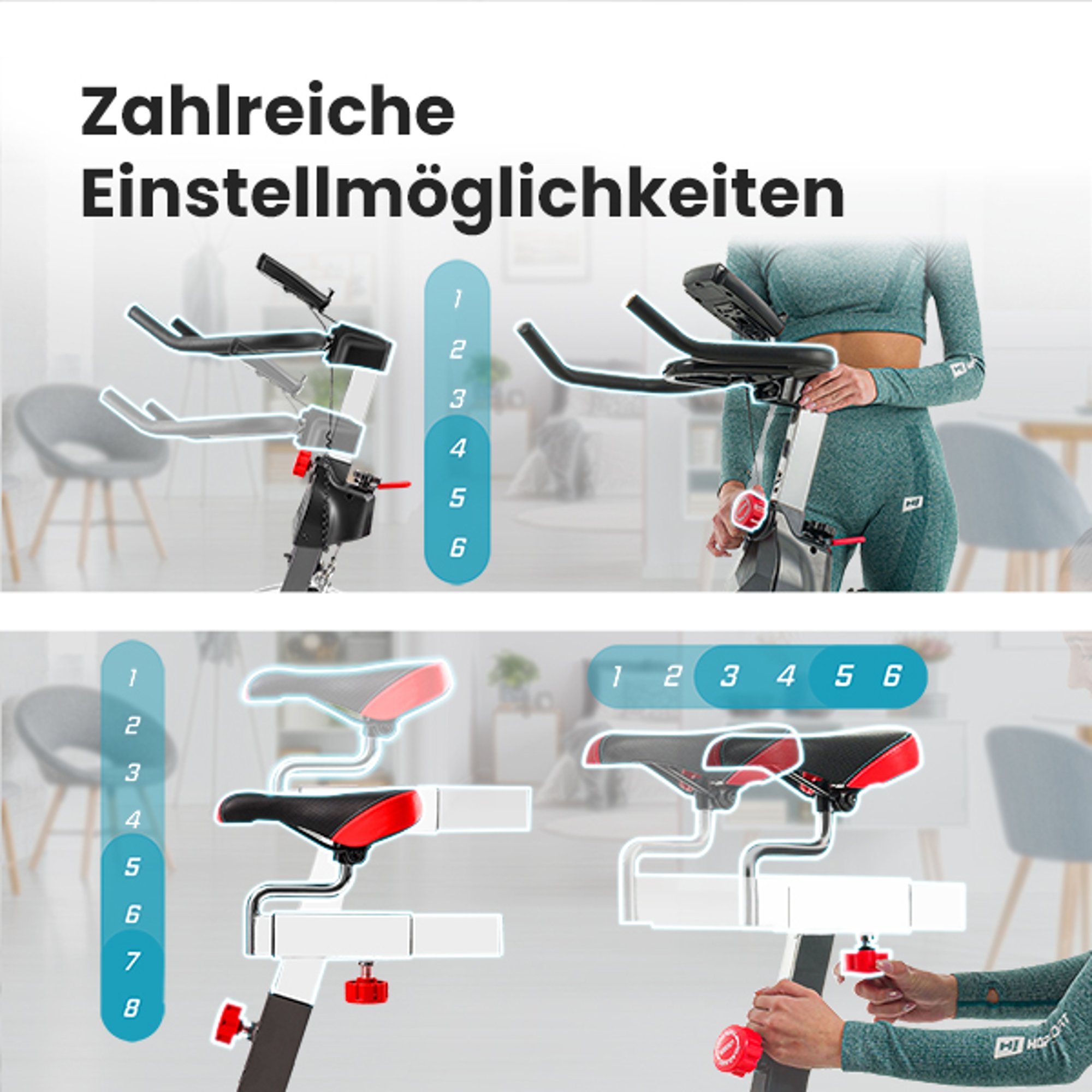 Stuur- en zadelverstelling bij Indoor Bike HS-045ic Bravo 