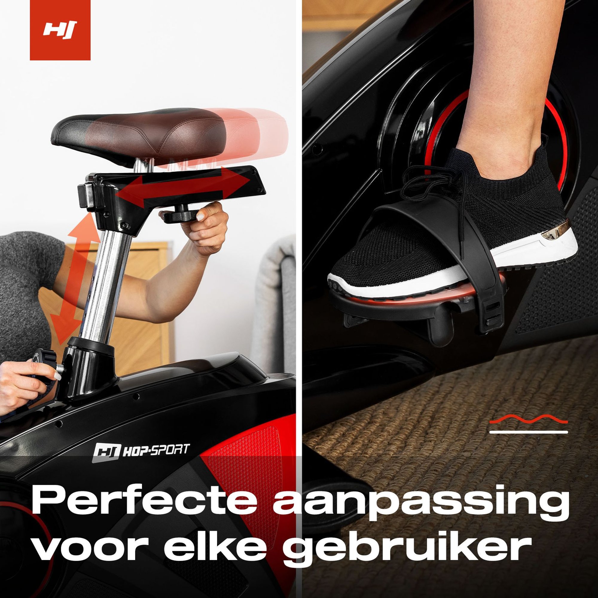 Antislip pedalen met verstelbare riemen en verstelbaar zadel