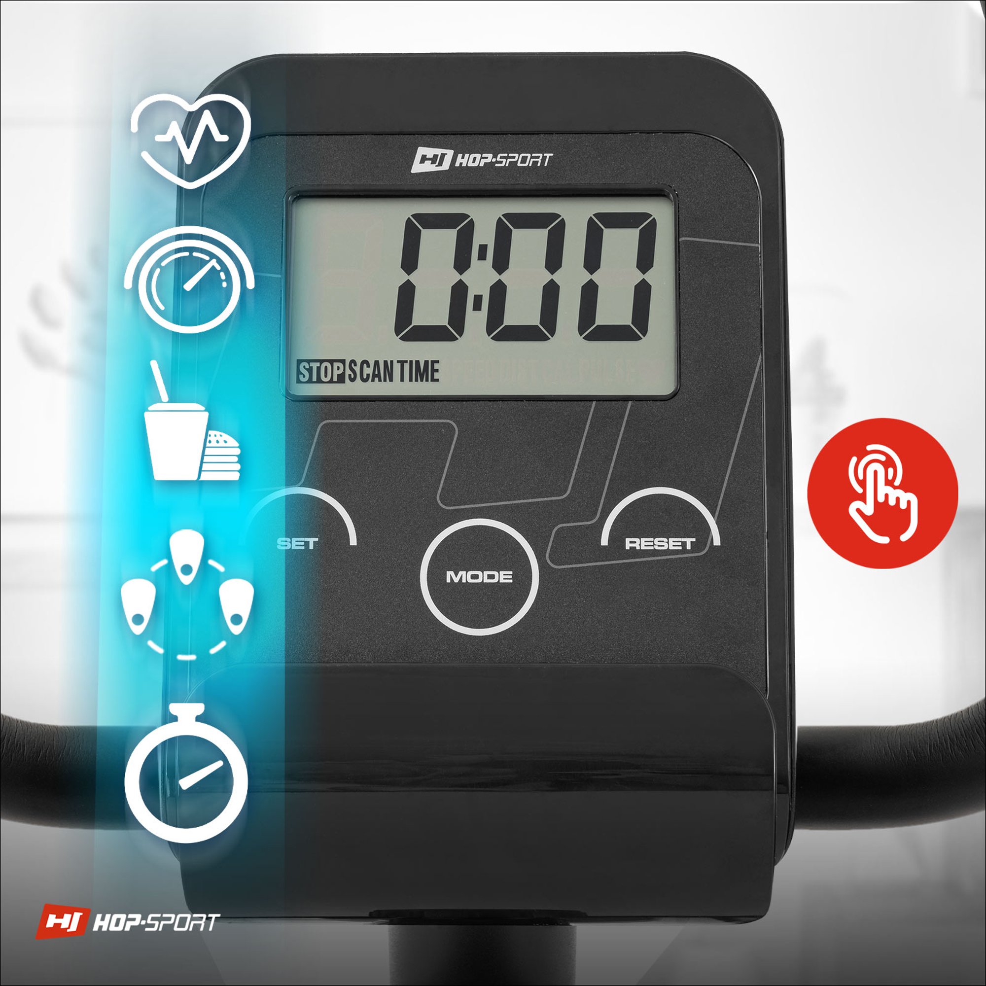 Multifunctionele trainingscomputer op de ligfiets Root van Hop-Sport