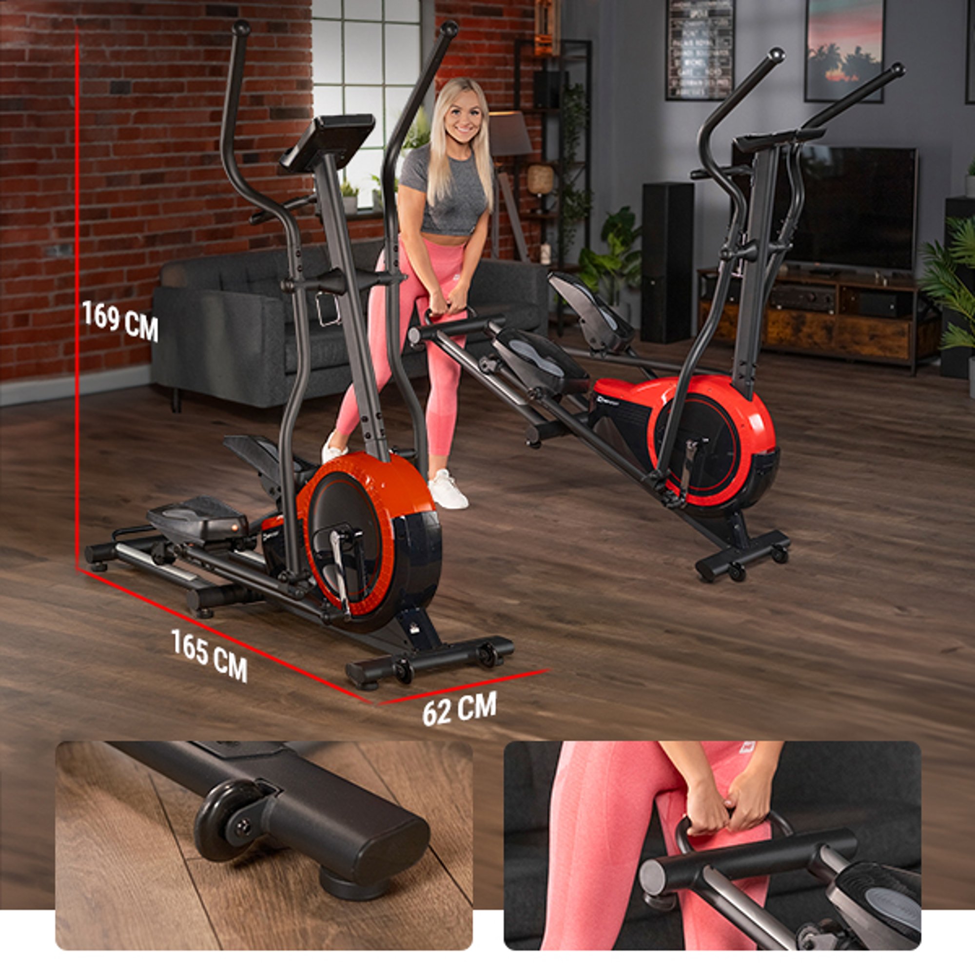 Ingebouwde transportwielen en nivelleerpoten bij de Crosstrainer 070C Buzz