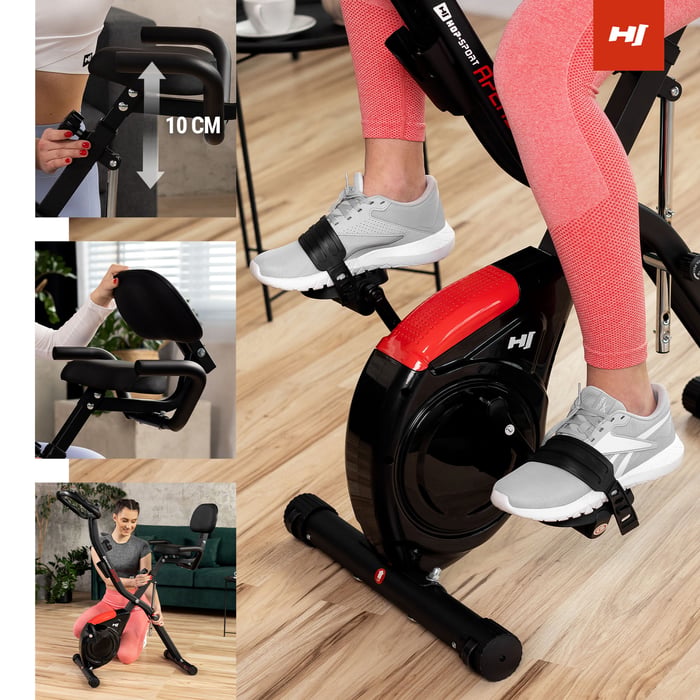 Zadelverstelling, antislip pedalen en opvouwbare rugleuning op X-Bike HS-3030X Apeks.