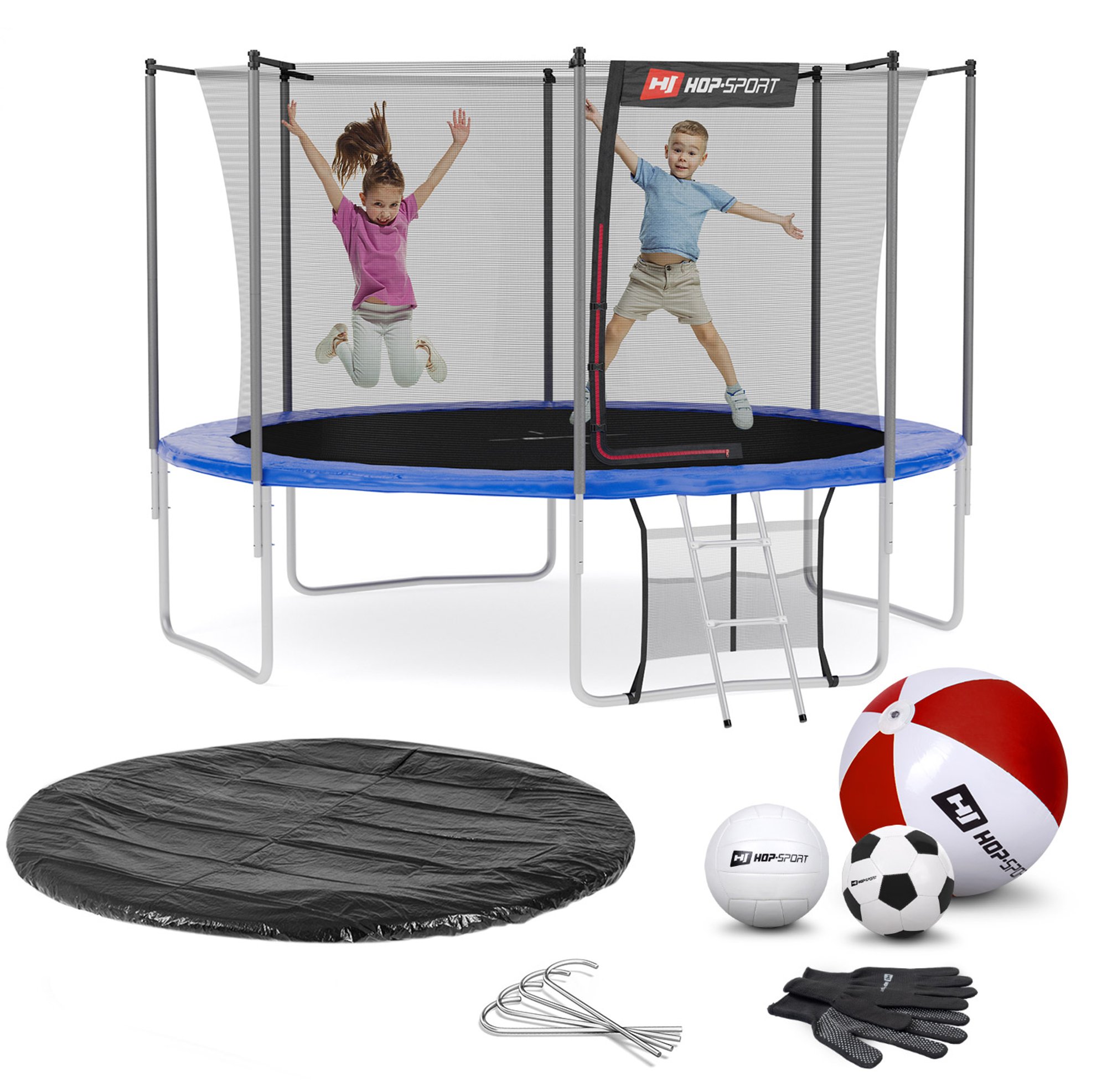 Leveringsomvang - alle onderdelen van de trampoline, accessoires met hoeveelheid