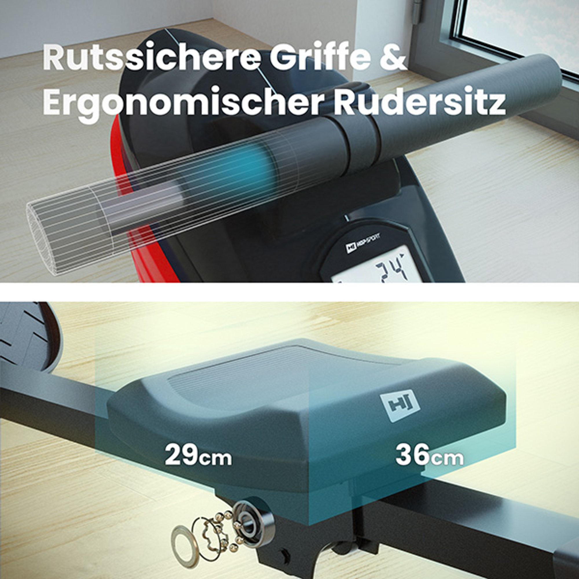 De zachte, ergonomisch gevormde zitting en ergonomische handgrepen bij 060R Cross