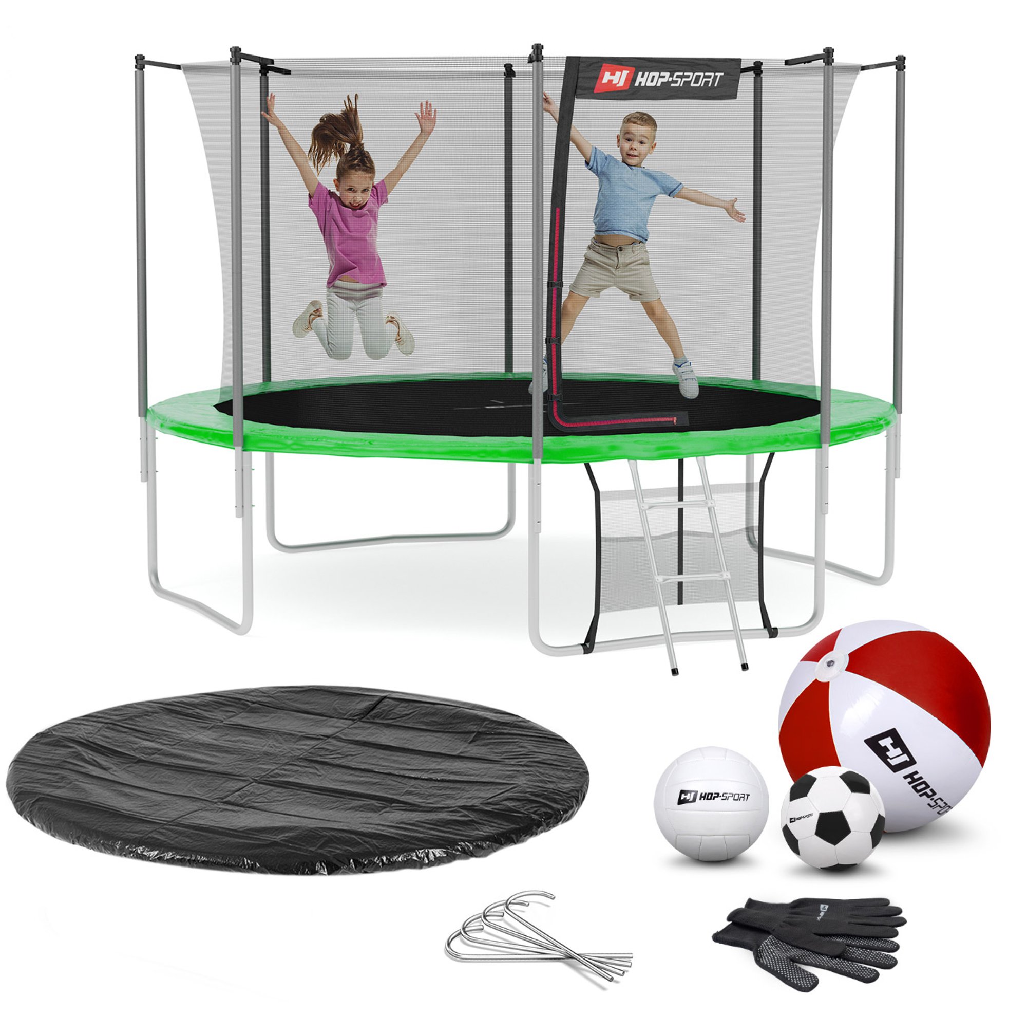 Leveringsomvang - alle onderdelen van de trampoline, accessoires met hoeveelheid