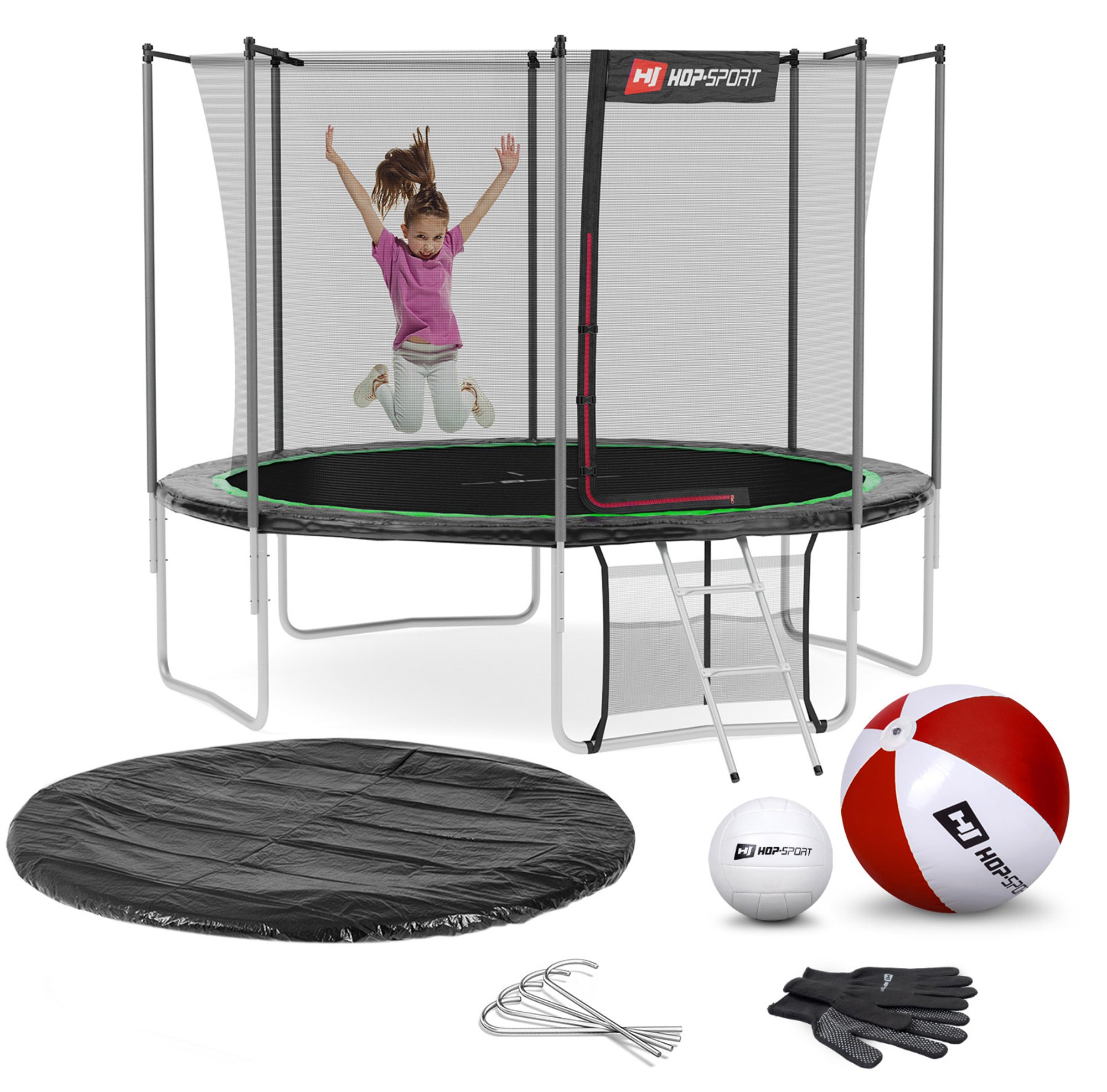 Leveringsomvang - alle onderdelen van de trampoline, accessoires met hoeveelheid