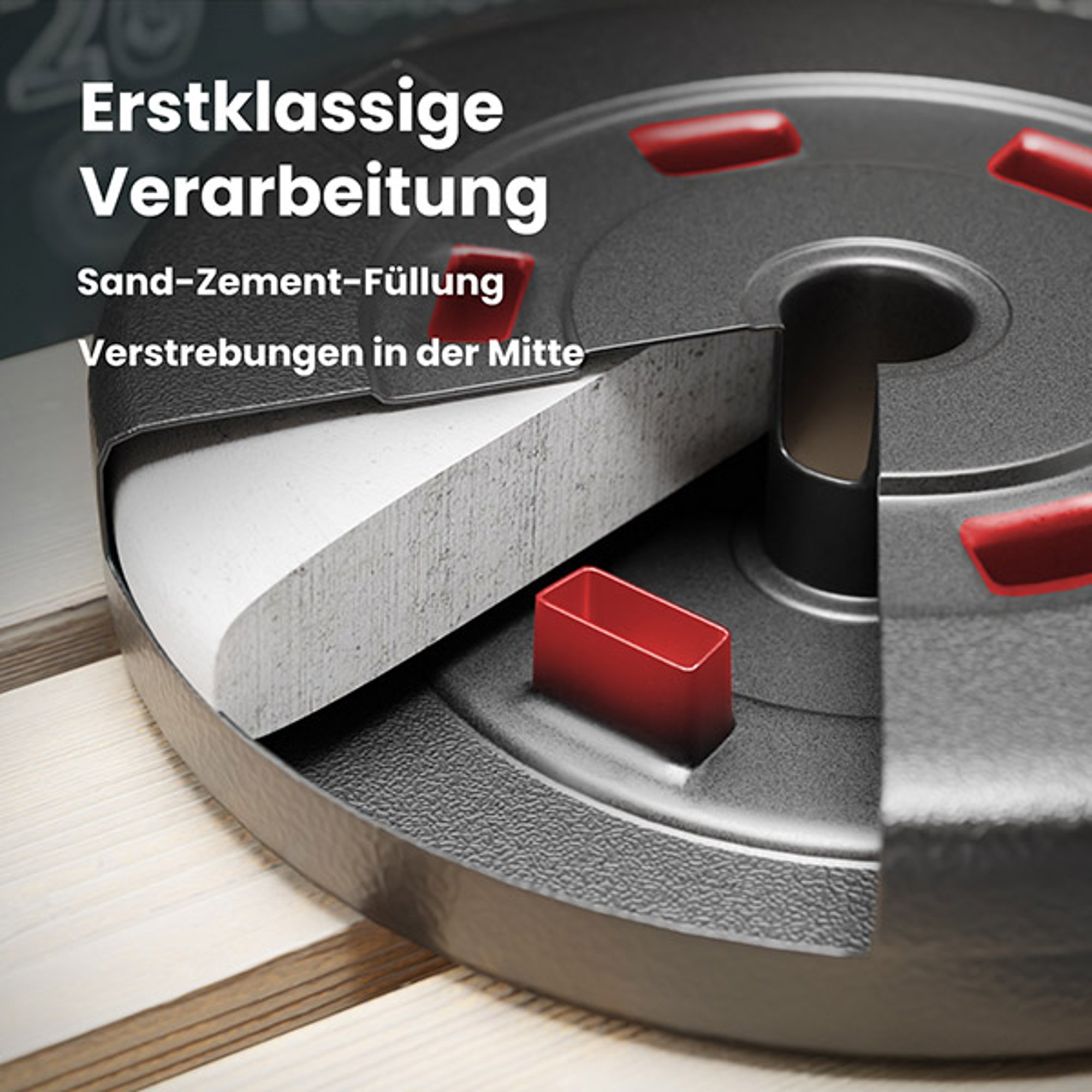 Halterschijven doorsnede met cementvulling