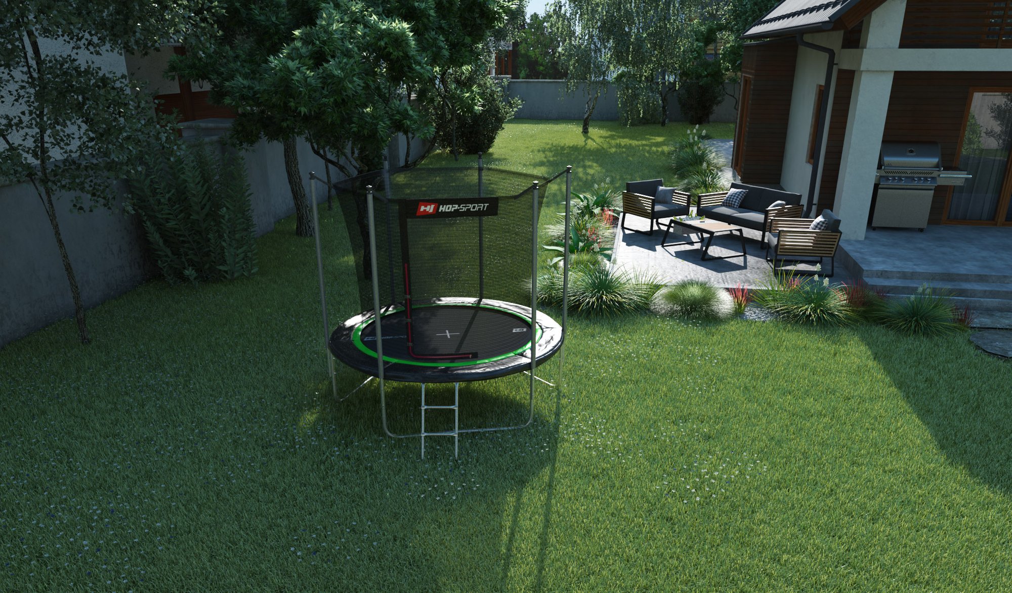 Outdoor Trampoline 8FT van Hop-Sport in de tuin