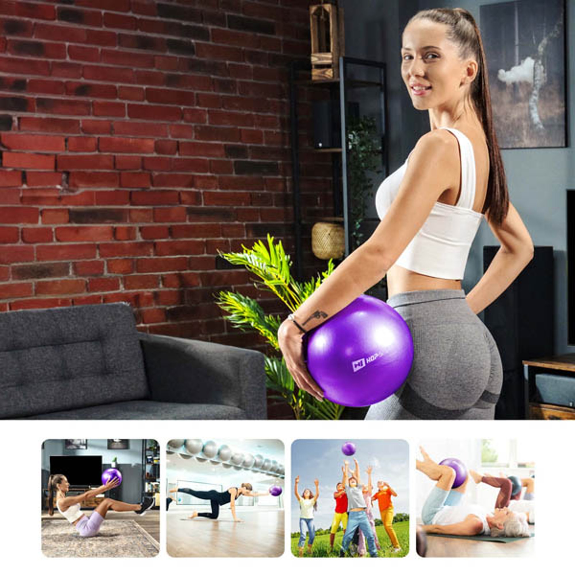 Verschillende sportactiviteiten met Pilatesbal paars