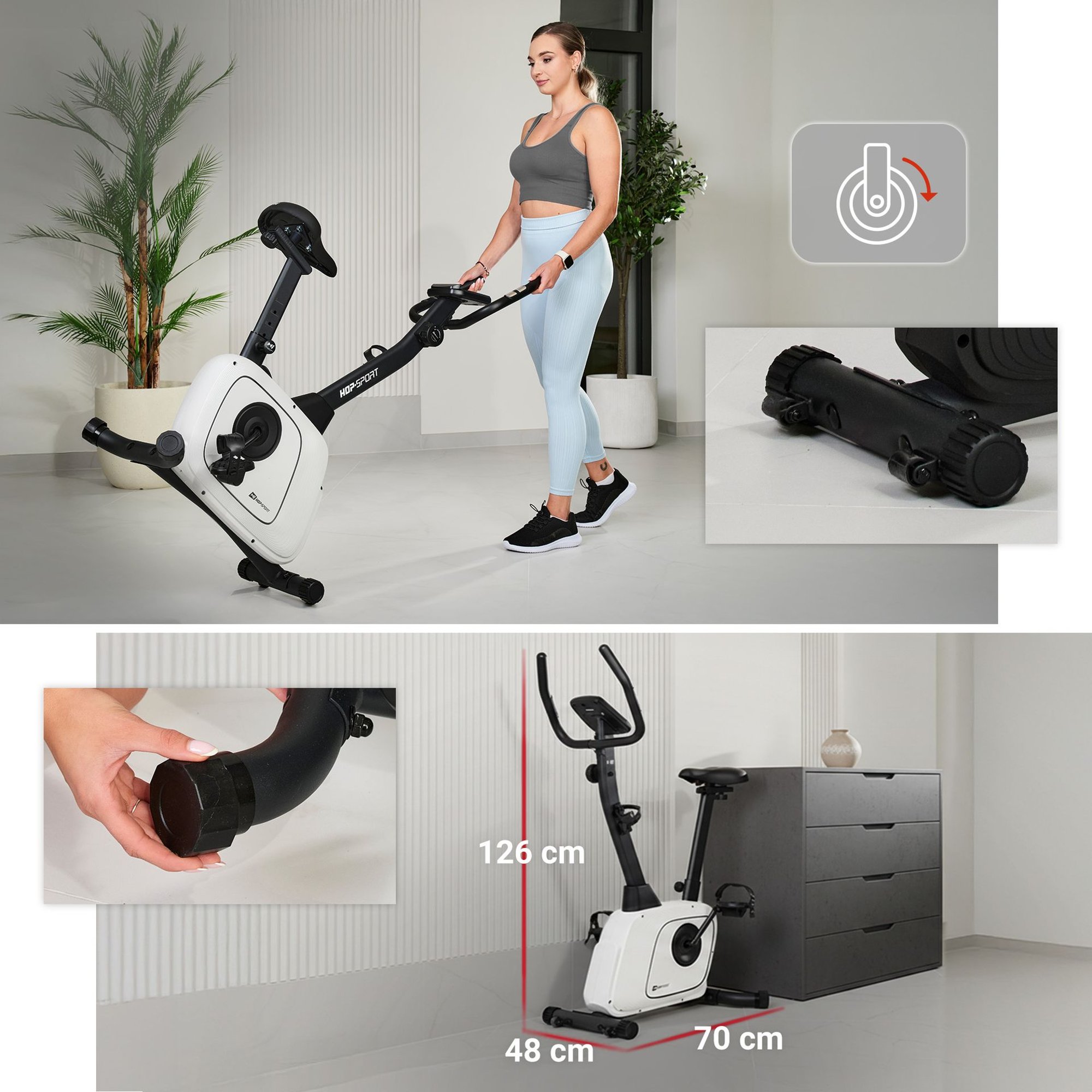 Compacte hometrainer met transportwieltjes