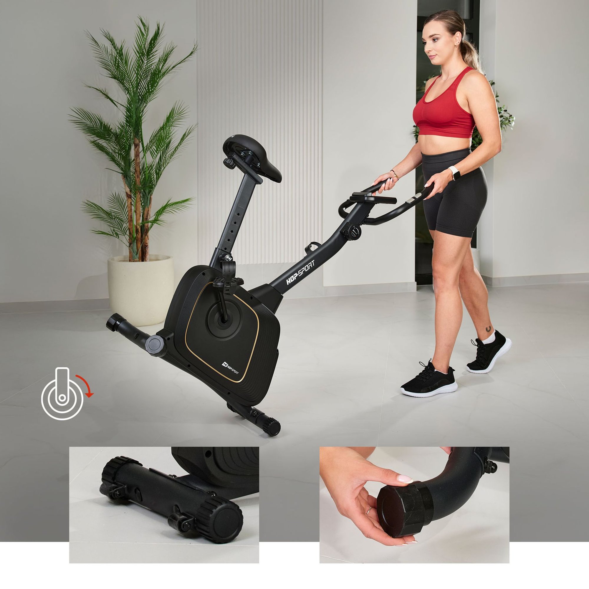 Compacte hometrainer met transportwieltjes