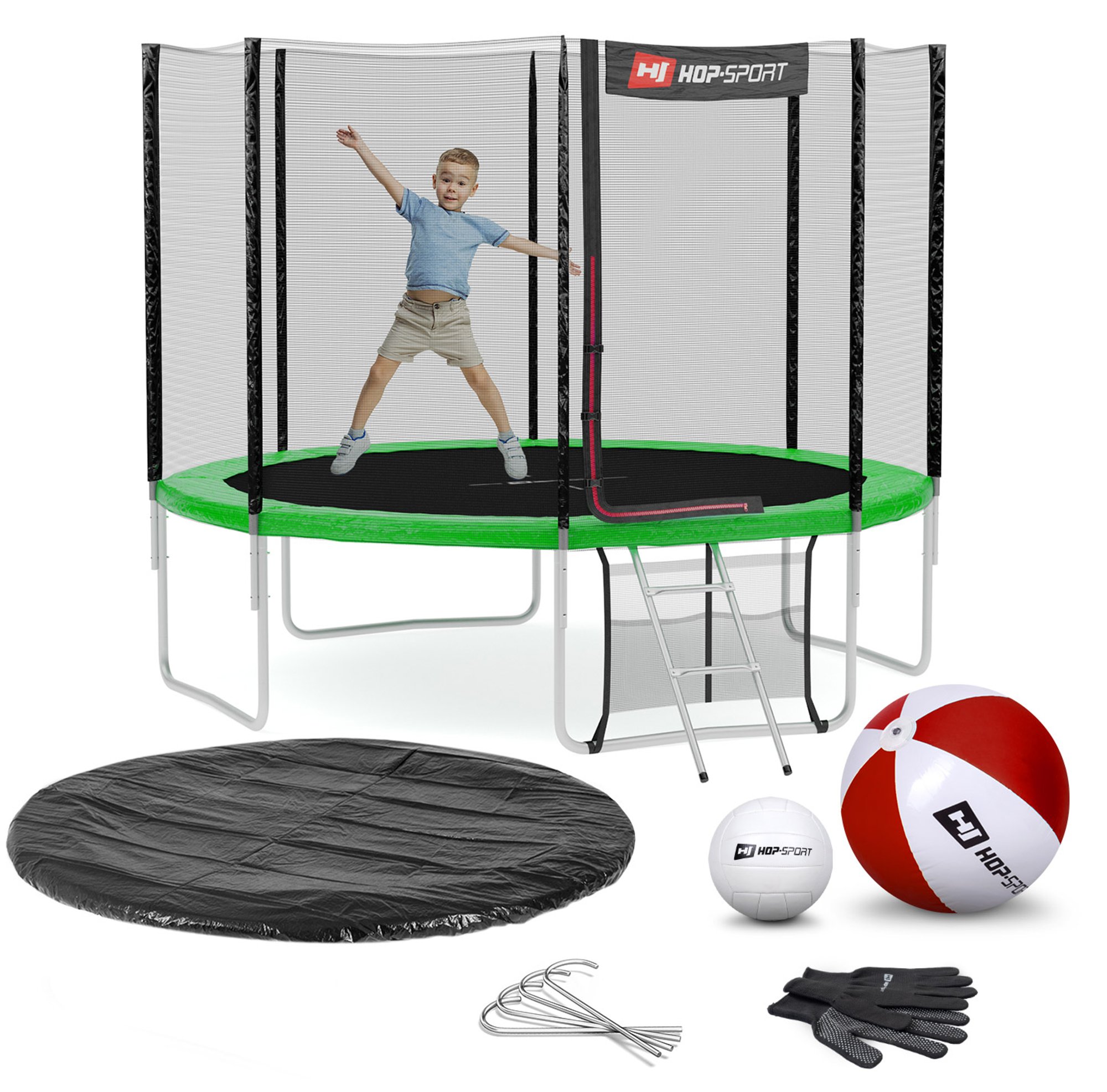 Leveringsomvang - alle onderdelen van de trampoline, accessoires met hoeveelheid